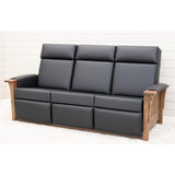 Mission Black Faux Leather Wallhugger Reclining Sofa with Wood Arms