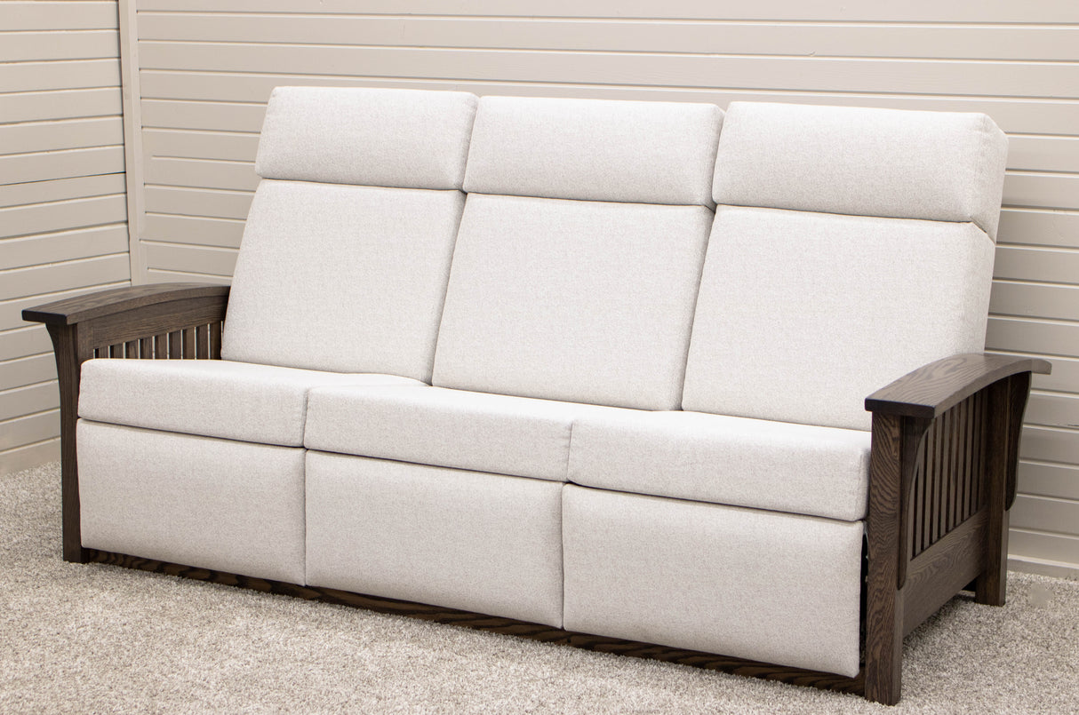 Mission White Wallhugger Reclining Sofa with Wood Arms | 23-13