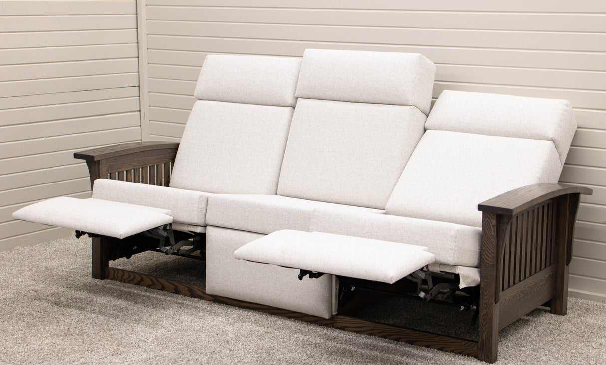 Mission White Wallhugger Reclining Sofa with Wood Arms | 23-13