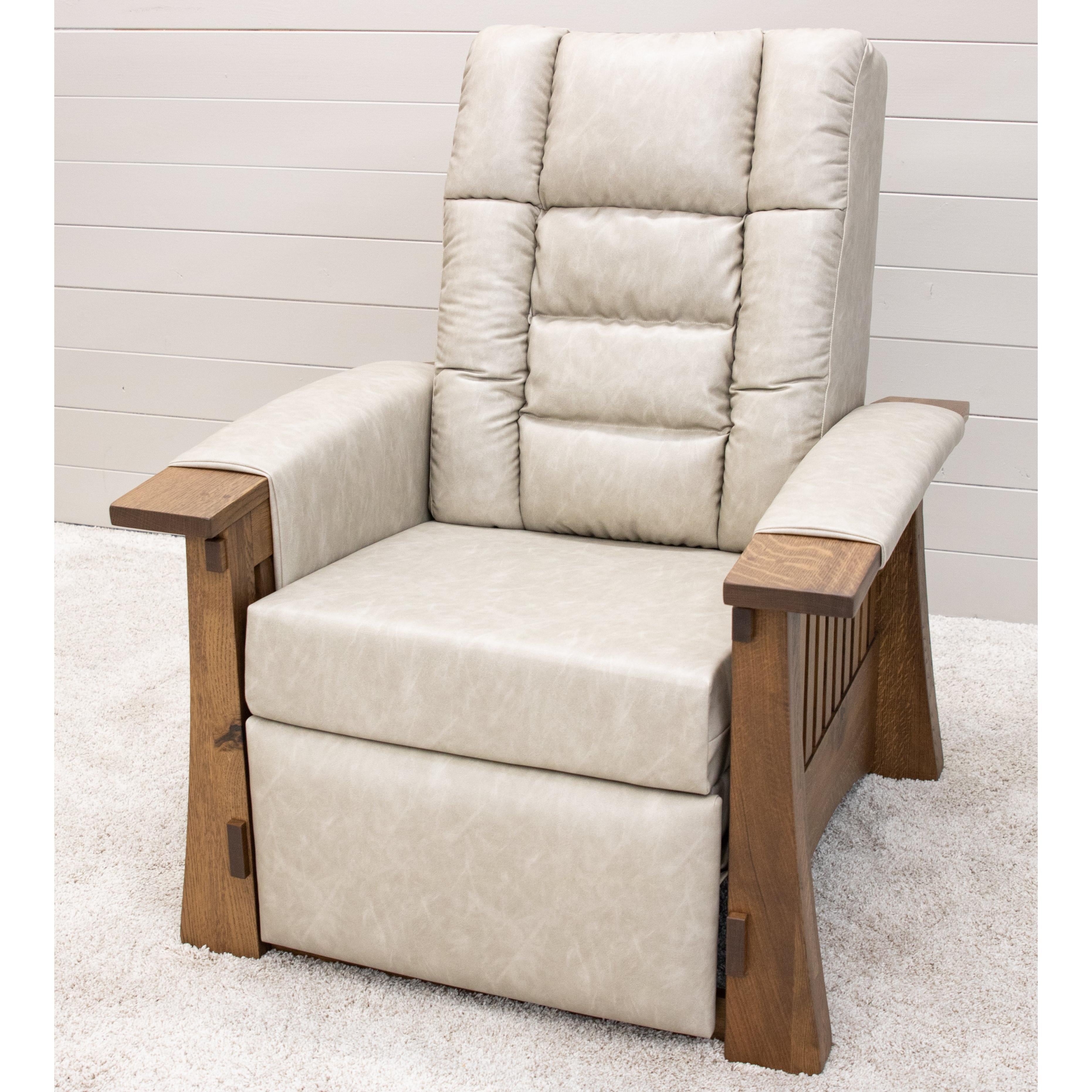 Craftsman Mission Faux Leather Wallhugger Recliner with Wood Arms