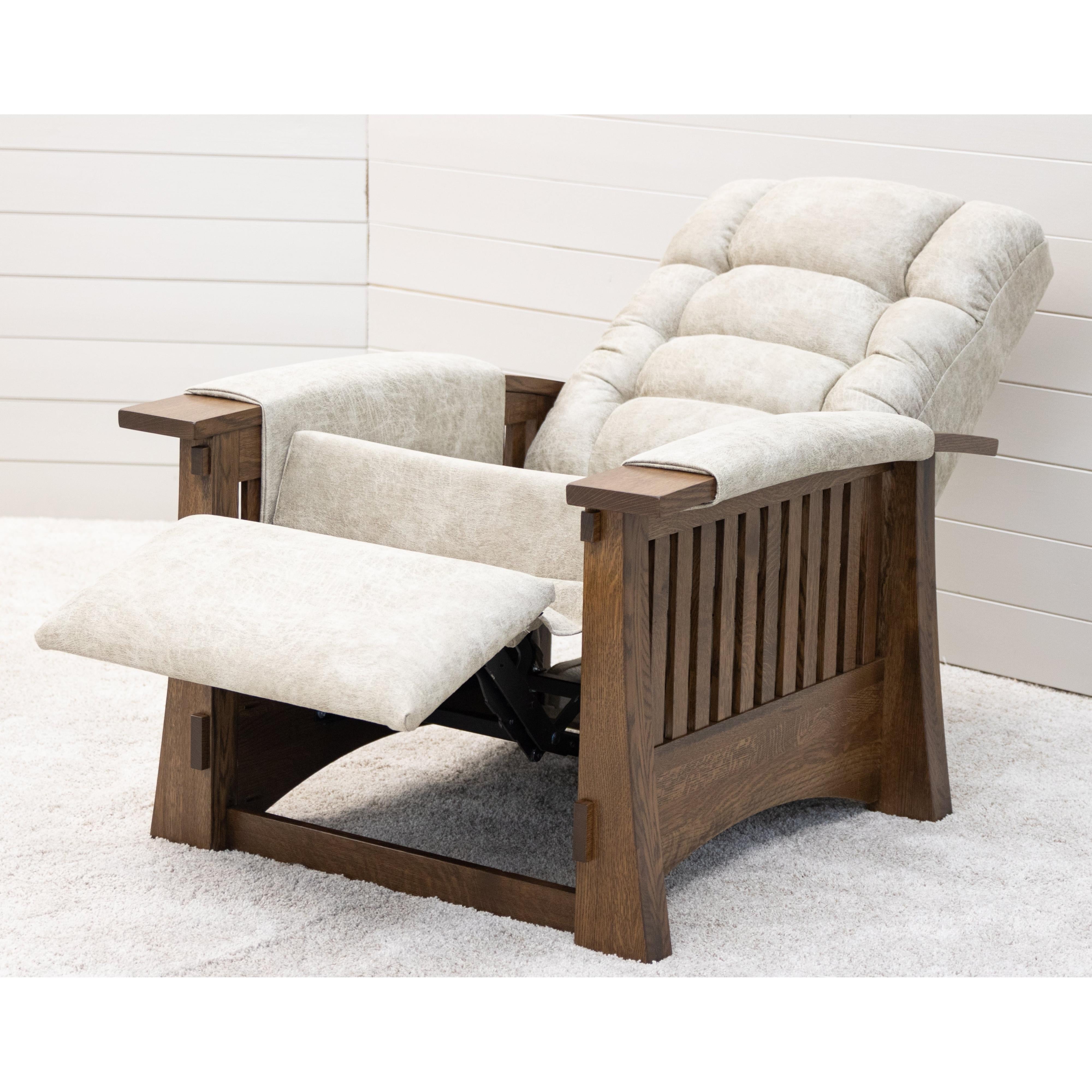 Craftsman Mission Faux Leather Wallhugger Recliner with Wood Arms