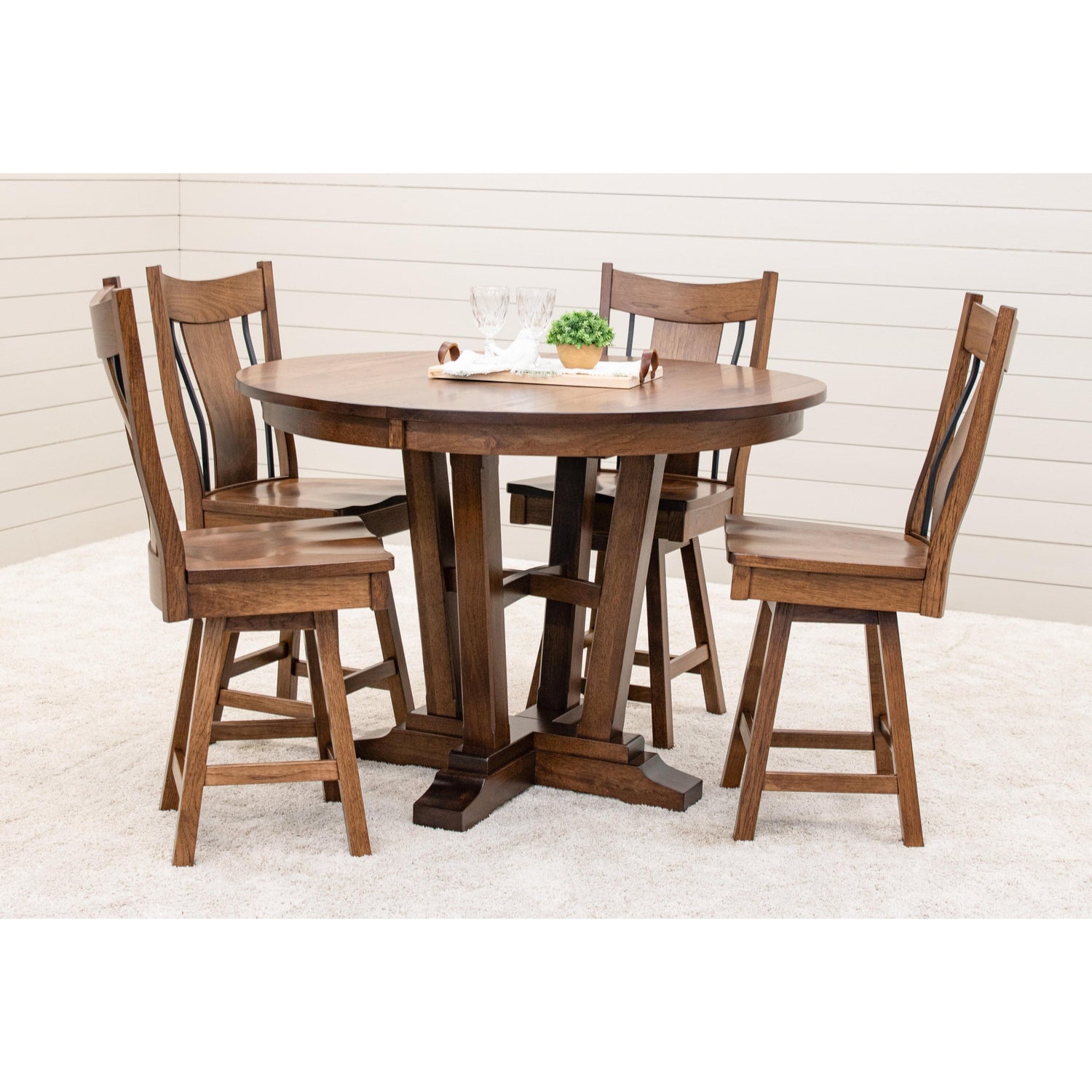 Alberta Hickory Wood Round Extending Pub Table | ASB