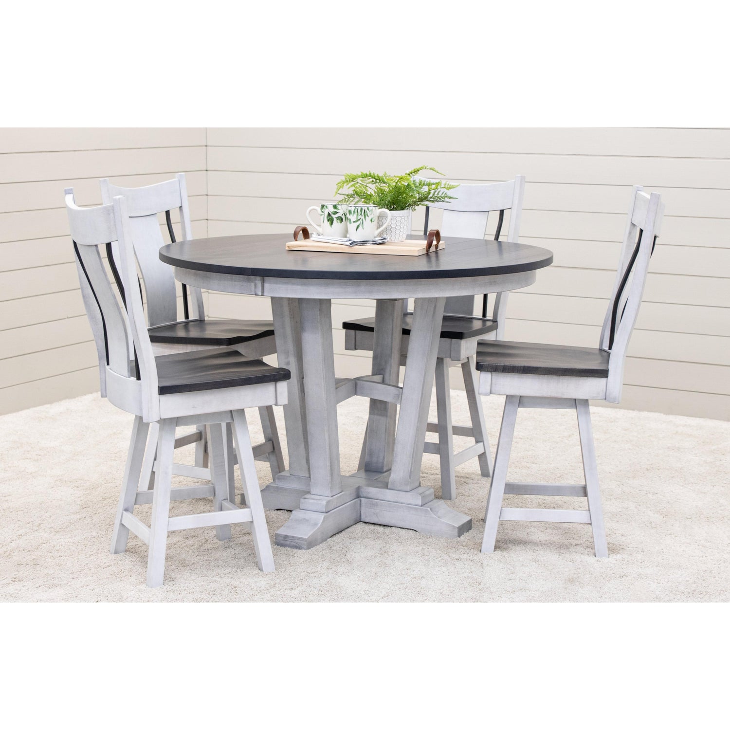 Alberta White & Wood Round Extending Pub Table | M-AV&GS