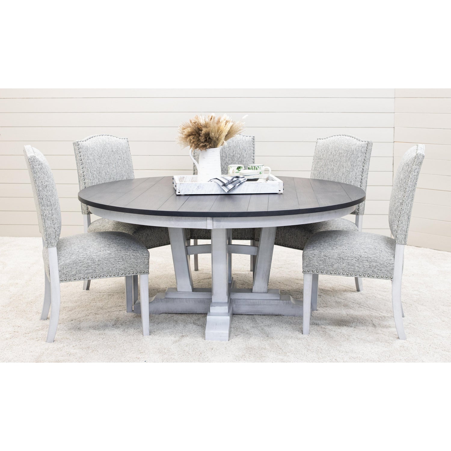 Alberta White & Wood Round Extending Dining Table | M-AV&GS