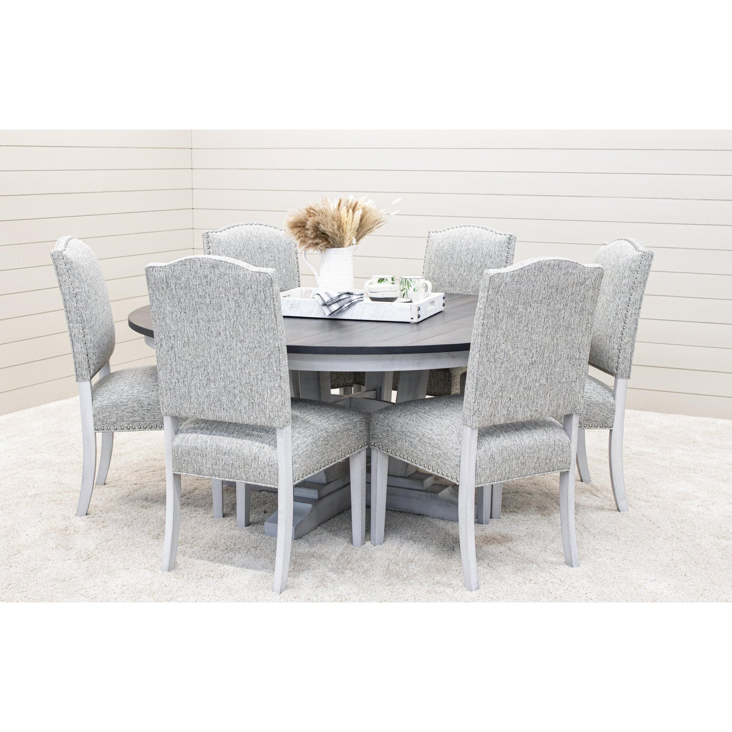 Alberta White & Wood Round Extending Dining Table | M-AV&GS