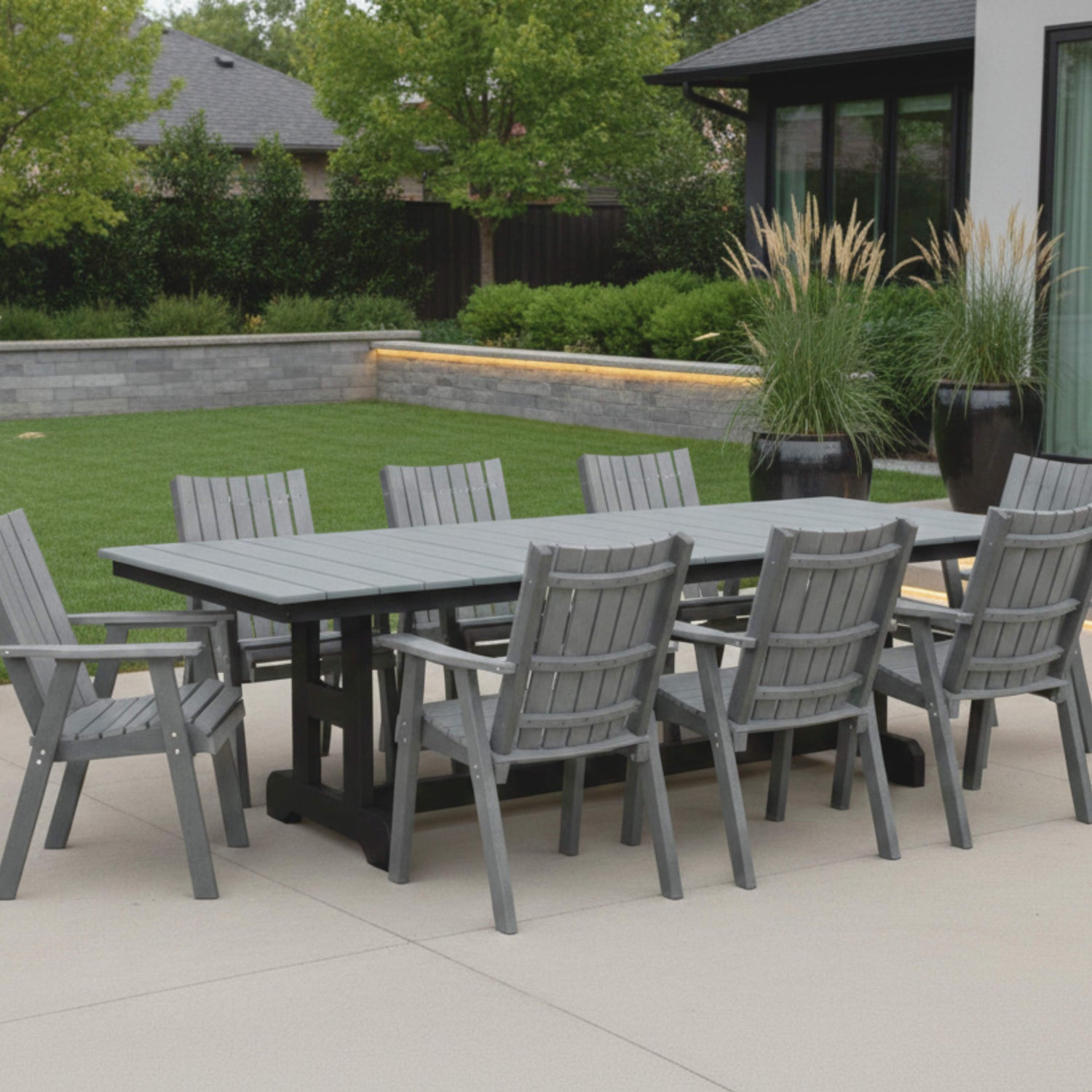 Modern Classic Poly Patio Dining Set for 8 People | Black & Dark Gray-Upstate Amish Furniture