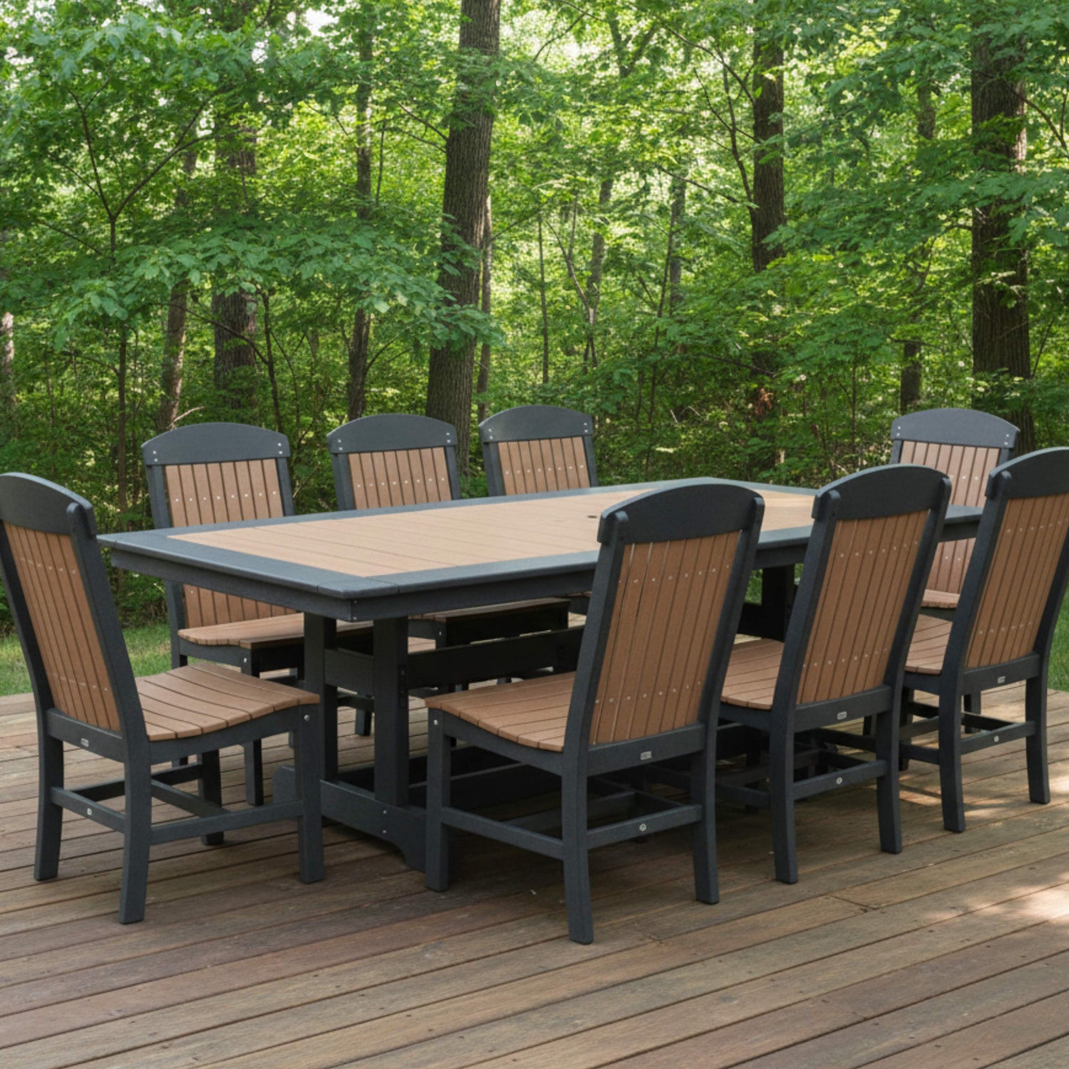 Deluxe Amish Poly Outdoor Dining Set for 8 | Black & Antique Mahogany-Upstate Amish Furniture