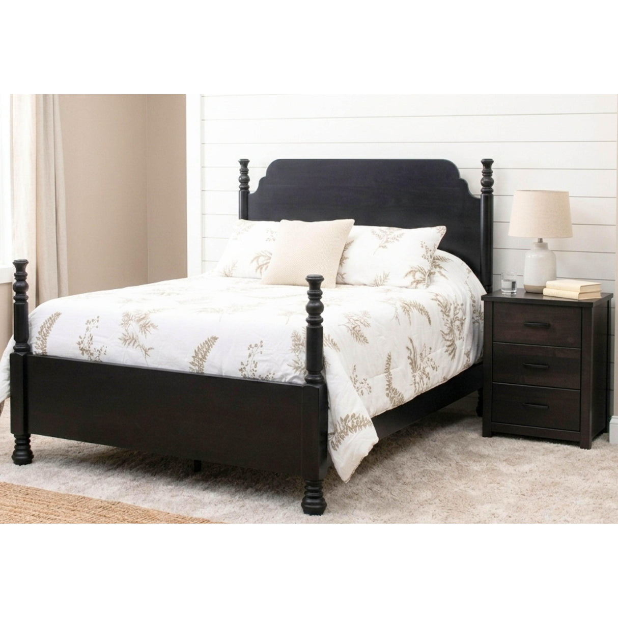 Augustine Queen Black Maple Wood Four Poster Bed | EB