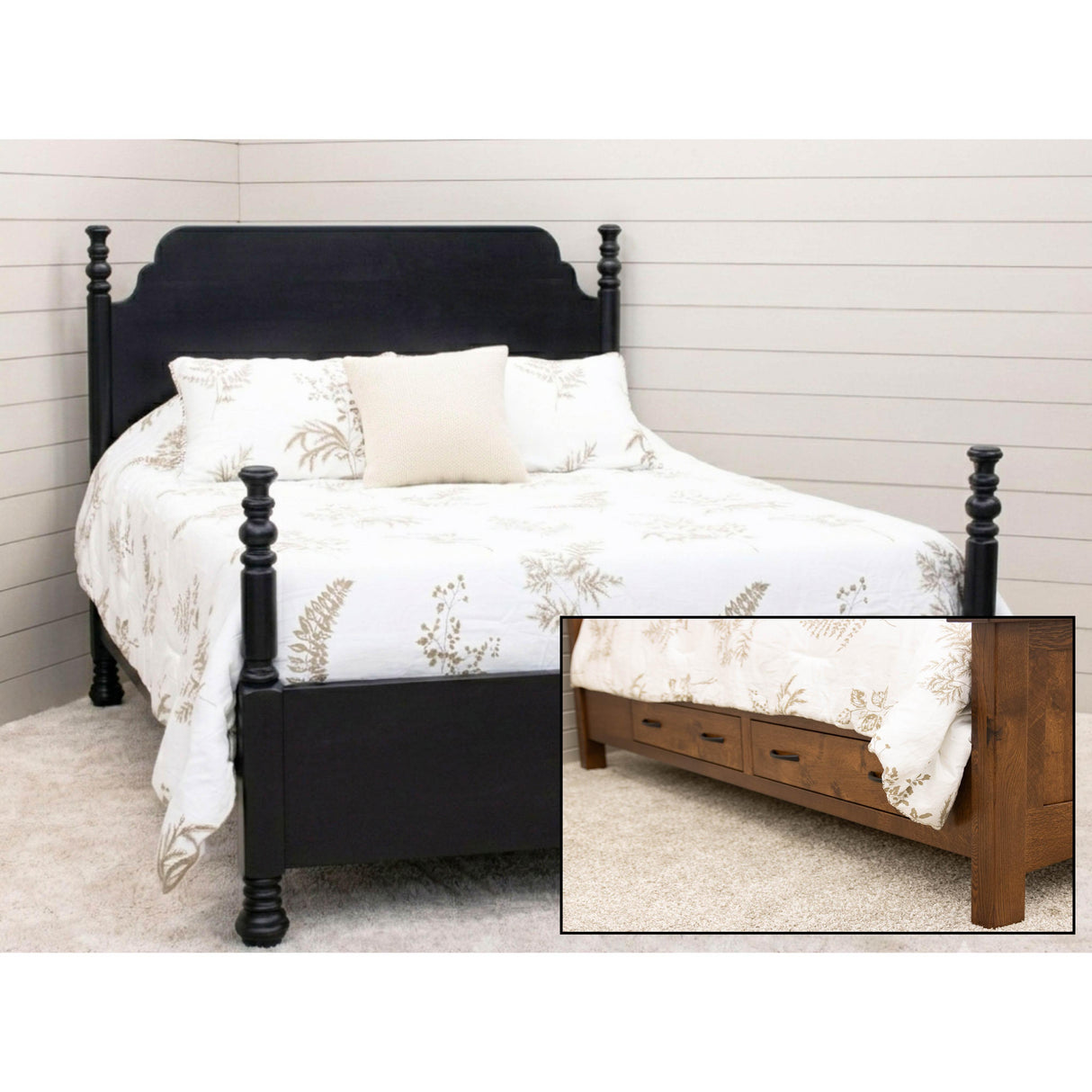 Augustine Queen Black Maple Wood Four Poster Bed | EB