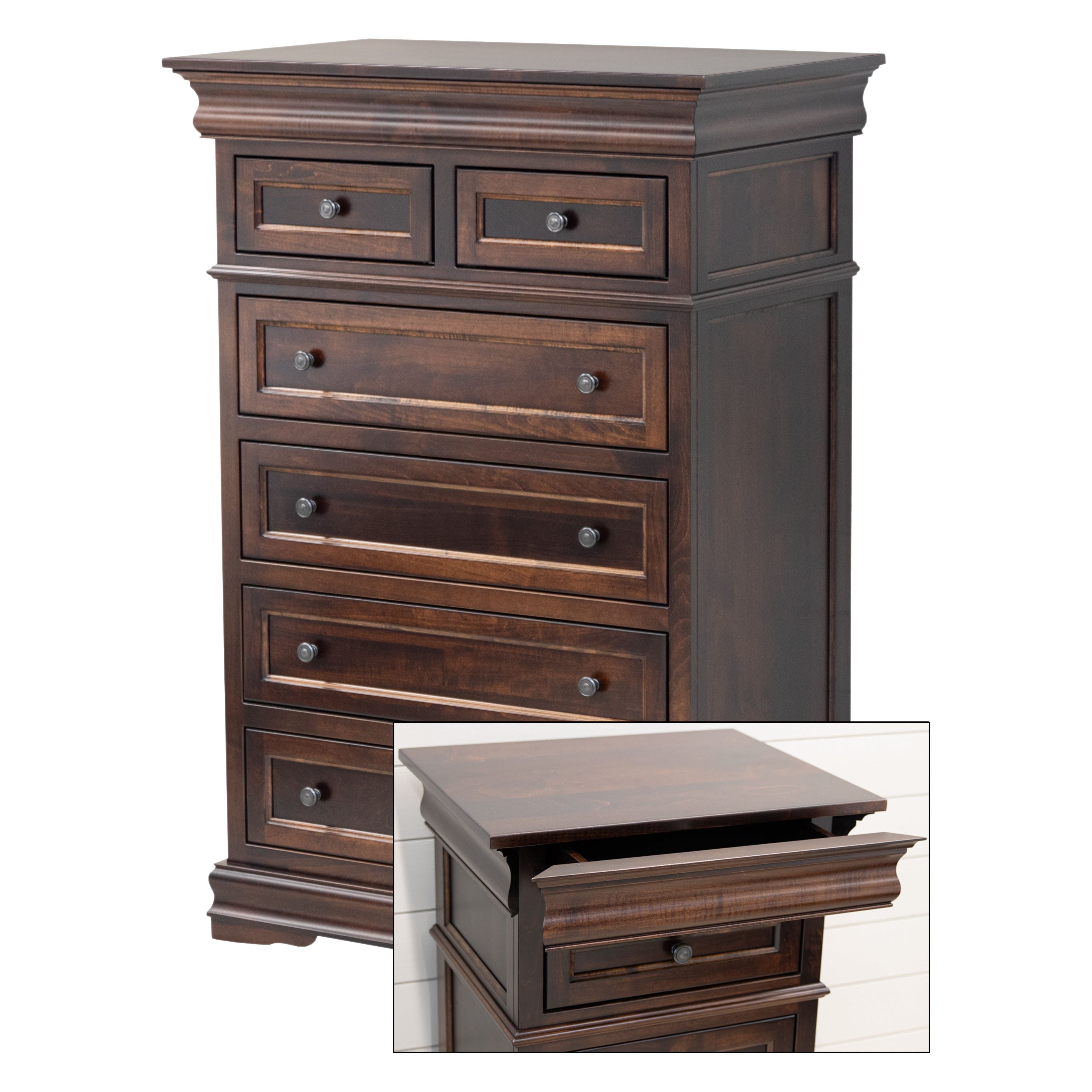 Belmont Amish Solid Maple Wood 6-Drawer Chest in Rich Tobacco