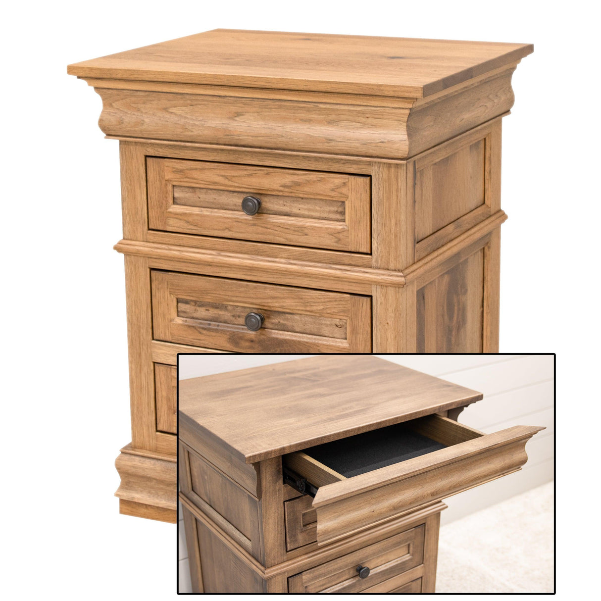 Belmont Hickory Wood 3-Drawer Nightstand | WB