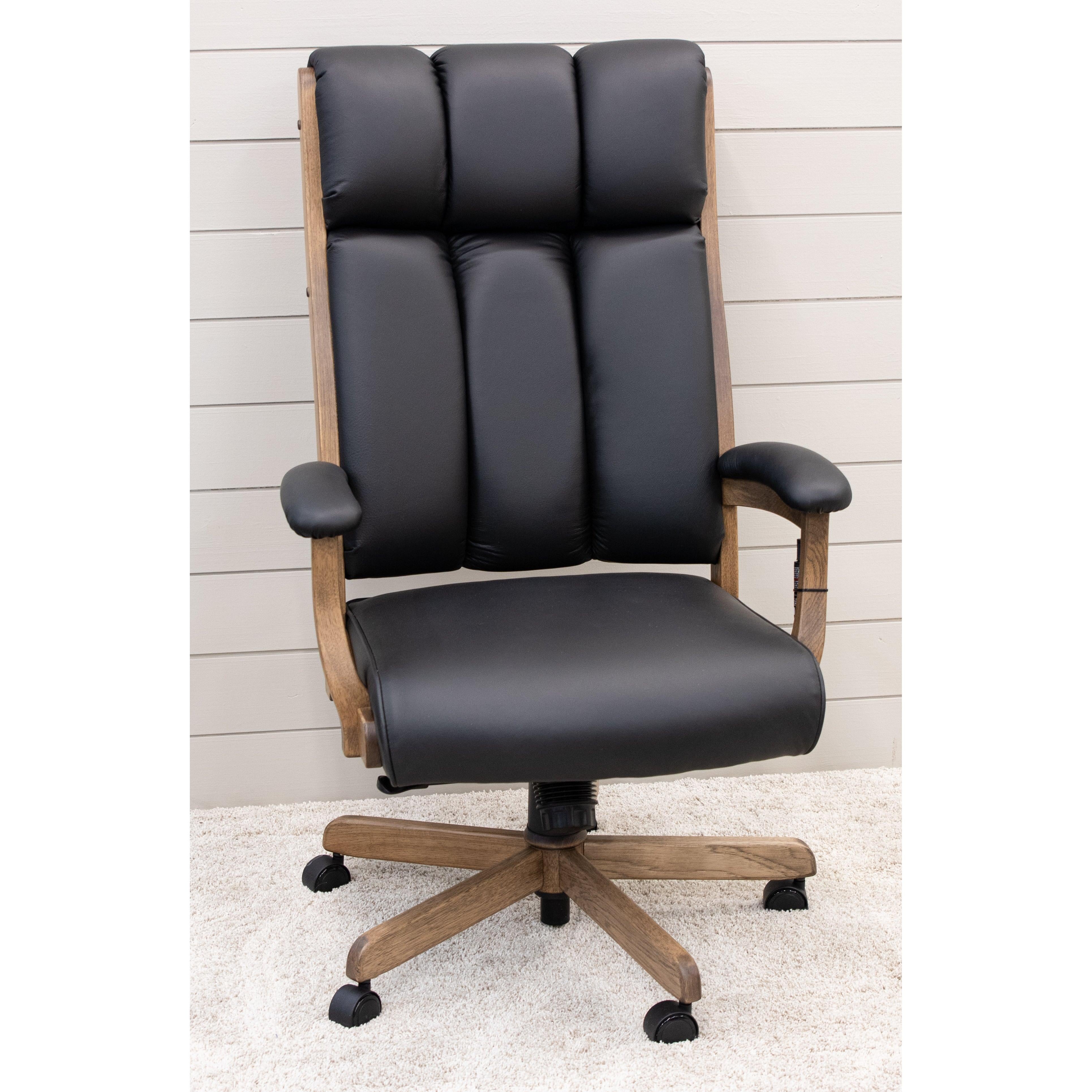CE58 Clark Black Leather Office Chair with Hickory Wood Frame