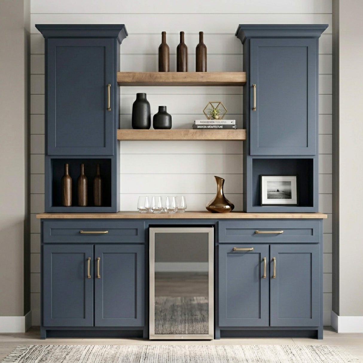 Camden Blue Solid Wood Wine Cabinet with Fridge | M-HN&WB