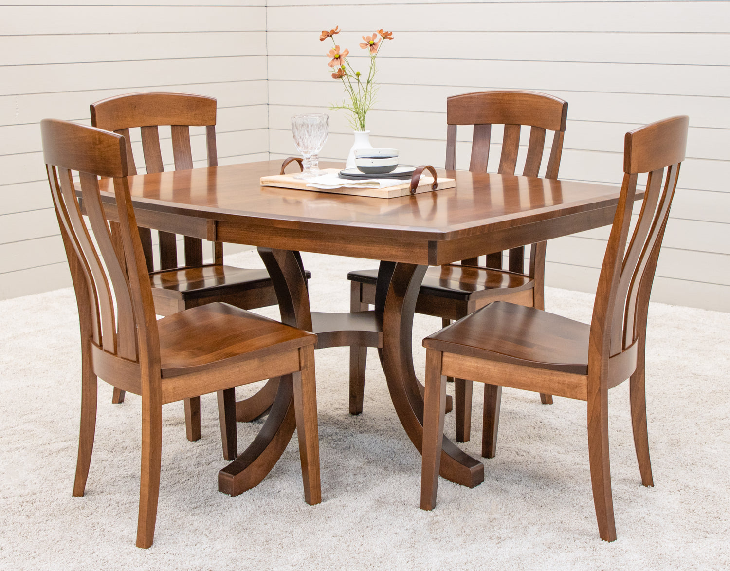Carlisle Maple Extendable Amish Pedestal Table Set for 4-6