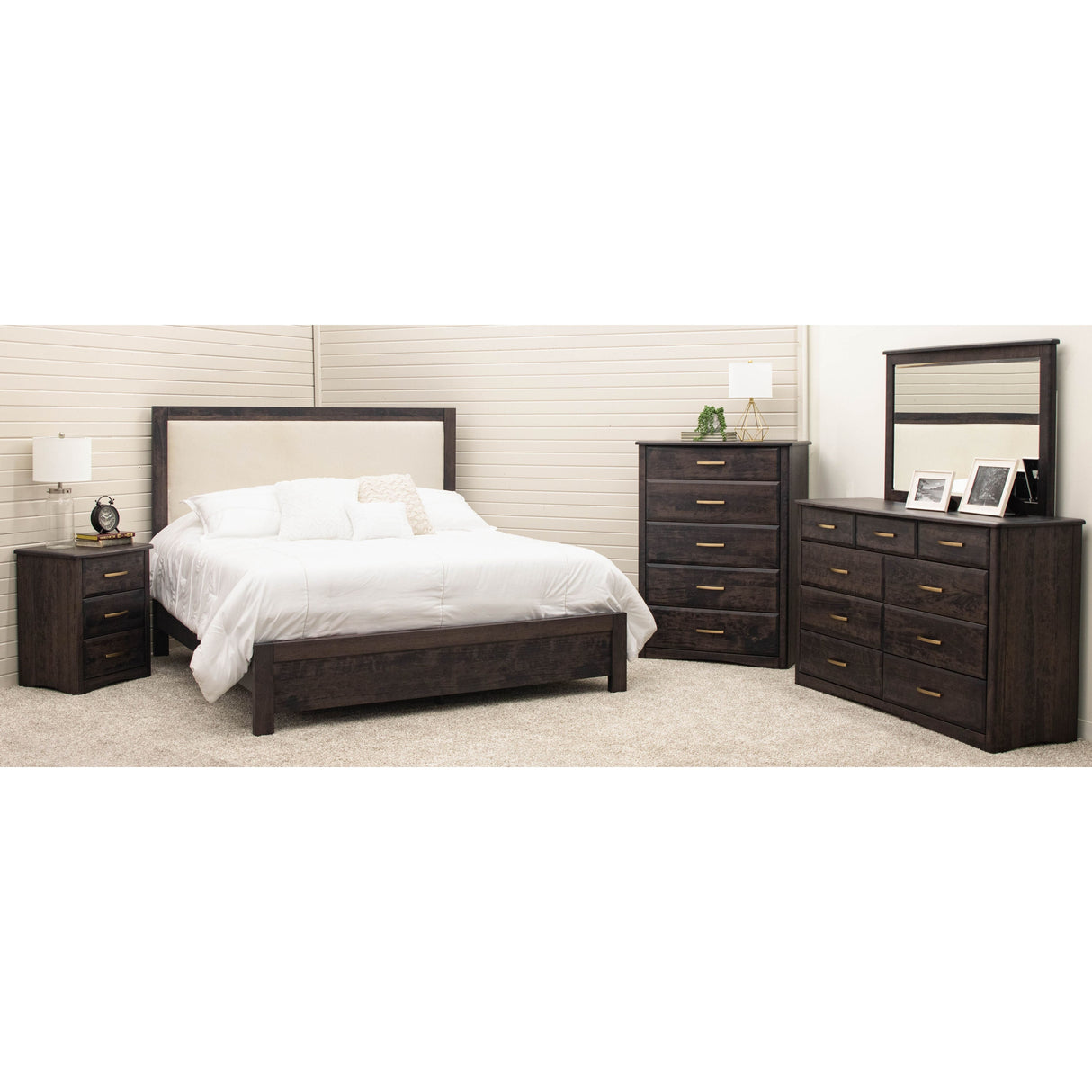 Hudson Wood Bed Frame with Upholstered Headboard