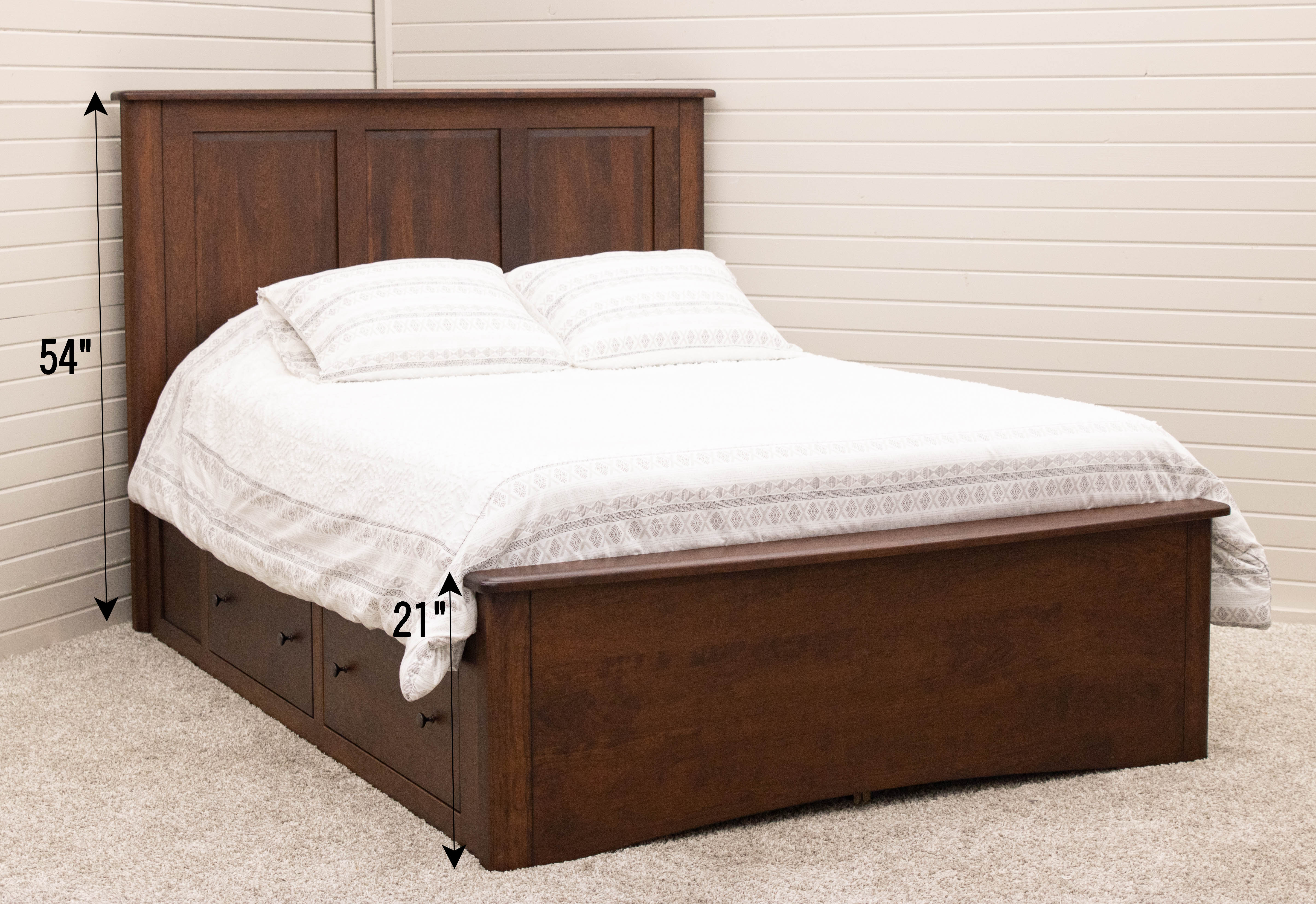Carrington Queen Solid Cherry Storage Platform Bed in Golden Brown