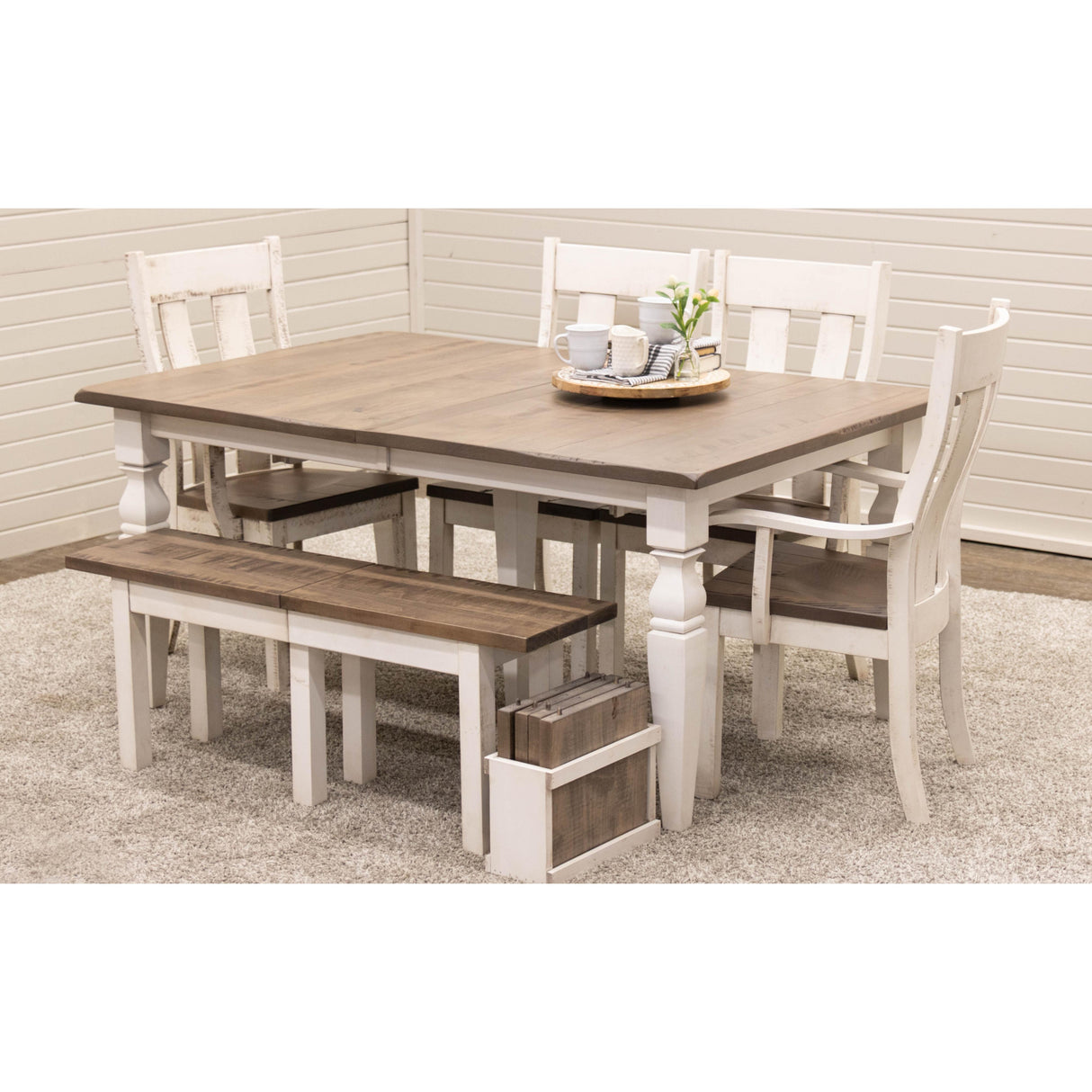Classic Turned Cam Leg Amish Dining Set with Bench
