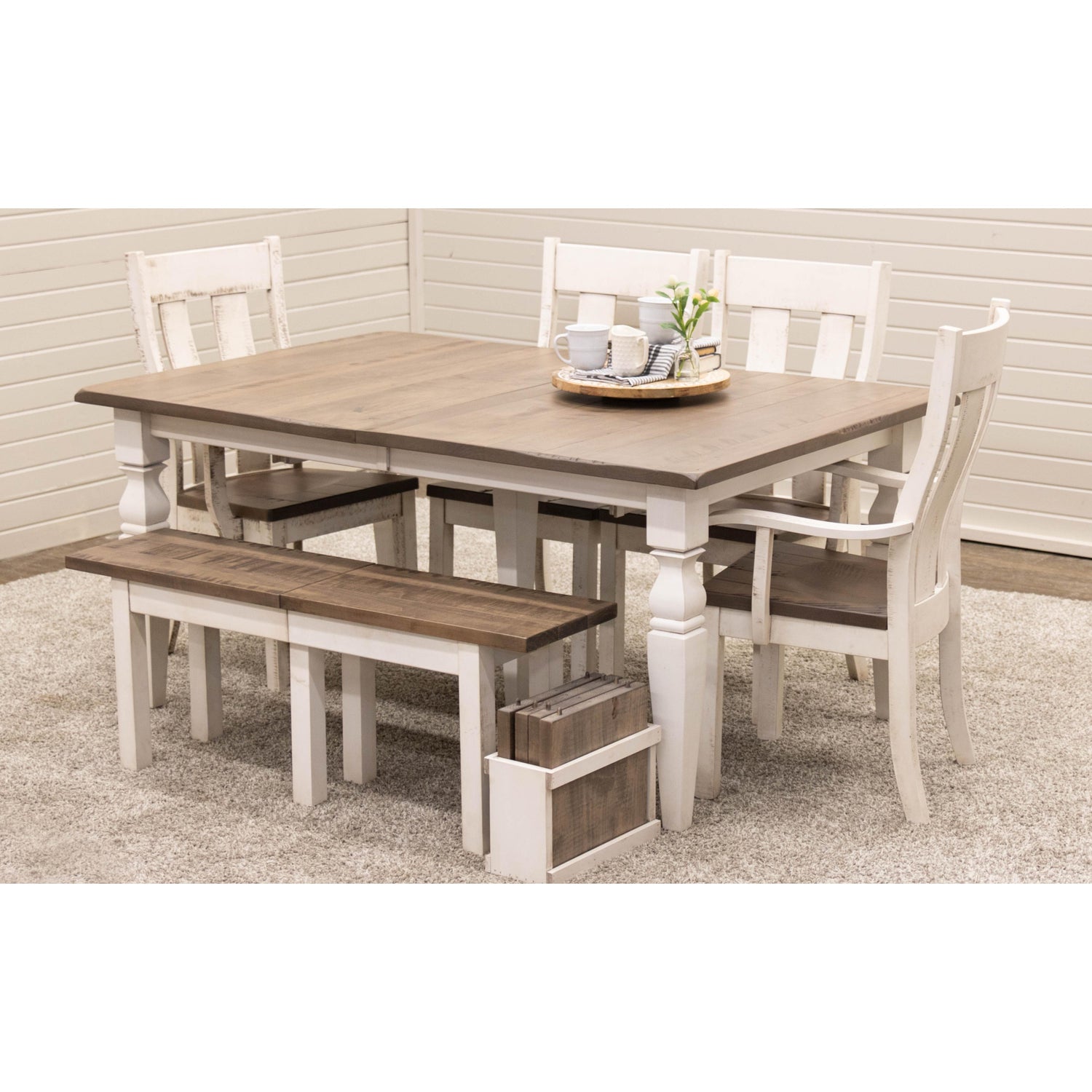 Classic Turned Cam Leg Amish Dining Set with Bench