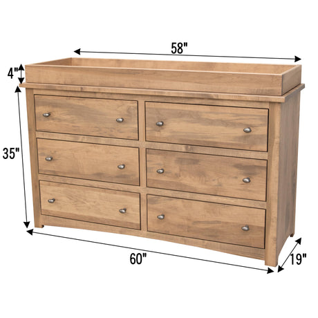 Craftsman Mission Maple Wood 6-Drawer Nursery Dresser with Changing Topper | WB