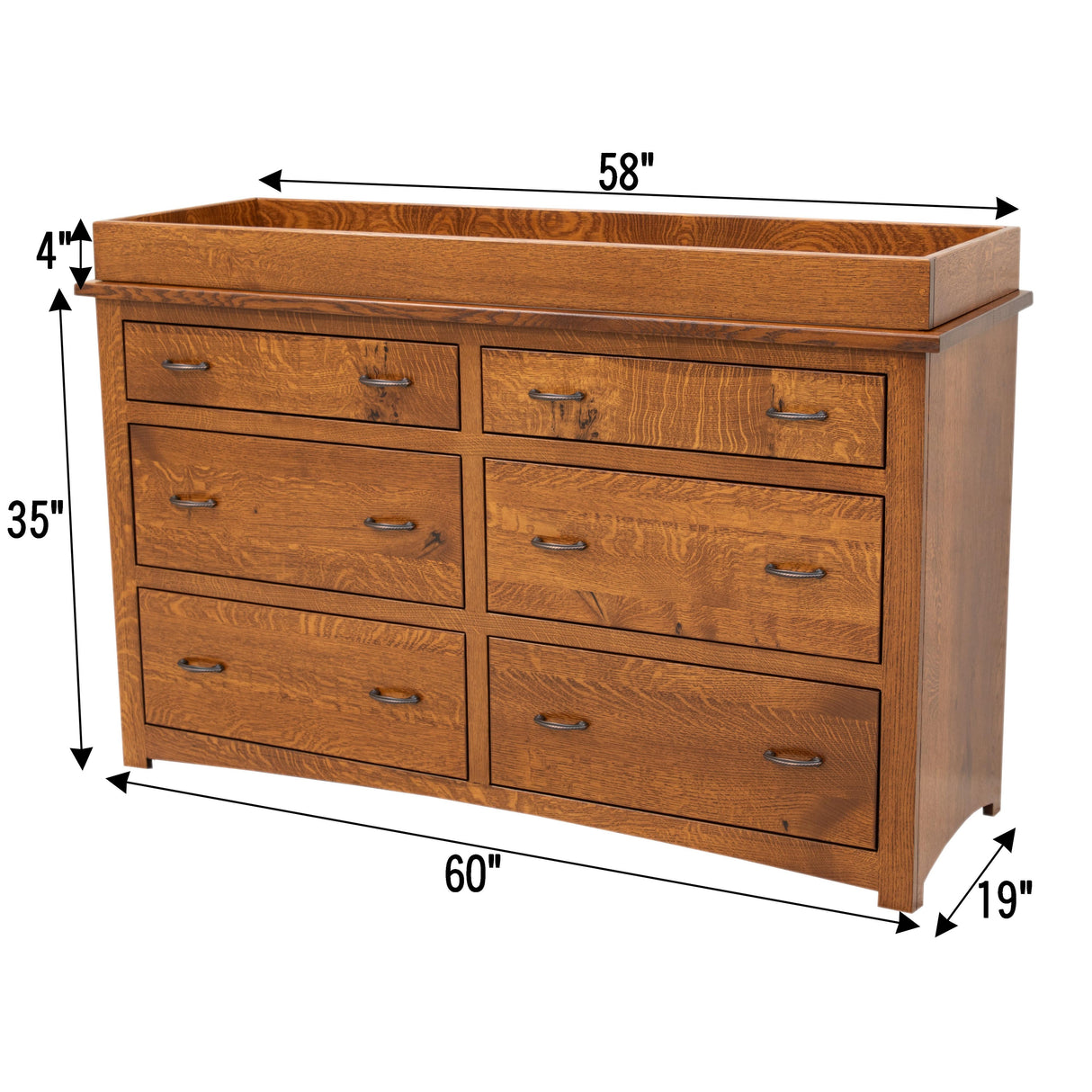 Craftsman Mission Quarter Sawn White Oak Wood 6-Drawer Nursery Dresser with Changing Topper | MC