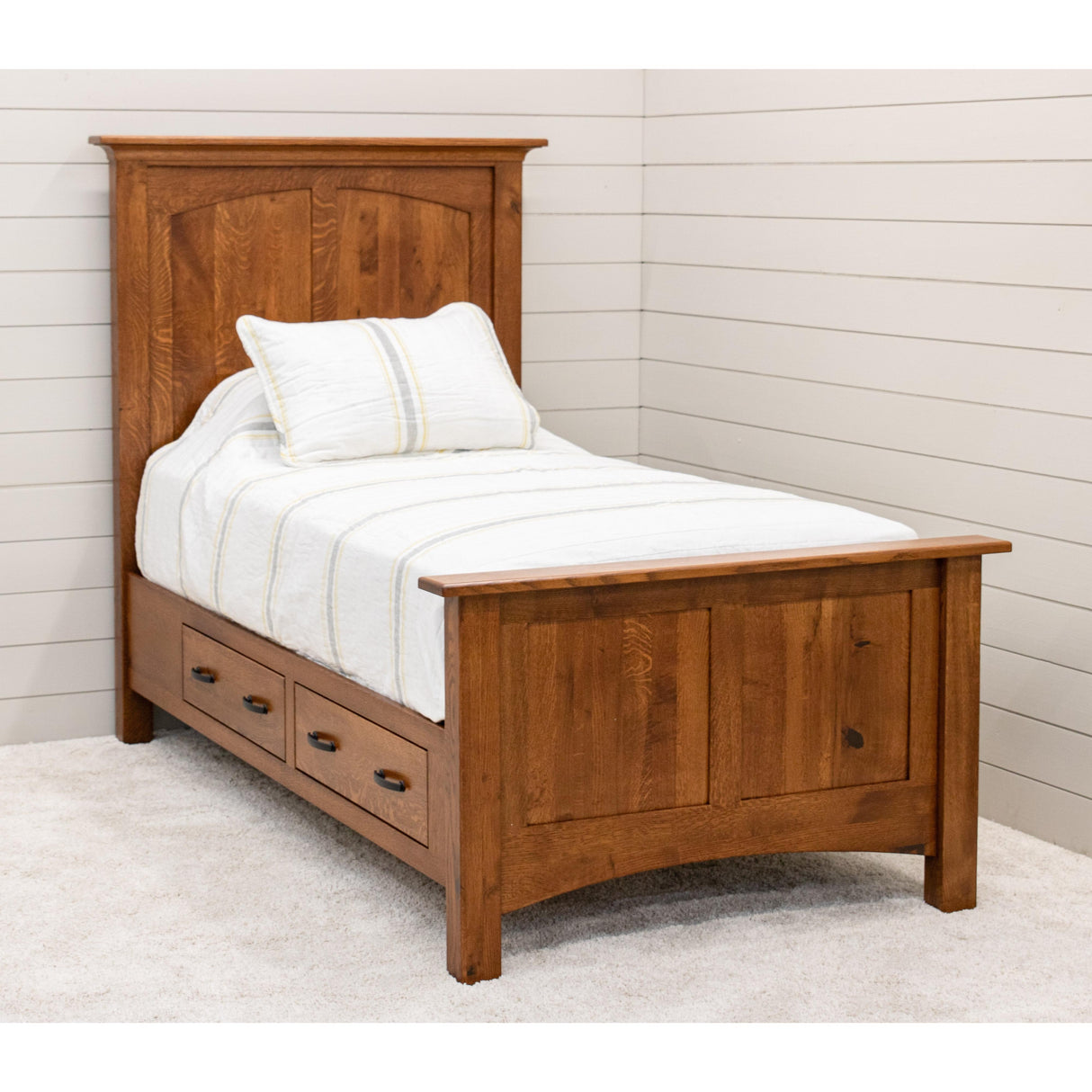 Mission Twin Quarter Sawn White Oak Wood Storage Platform Bed | MC