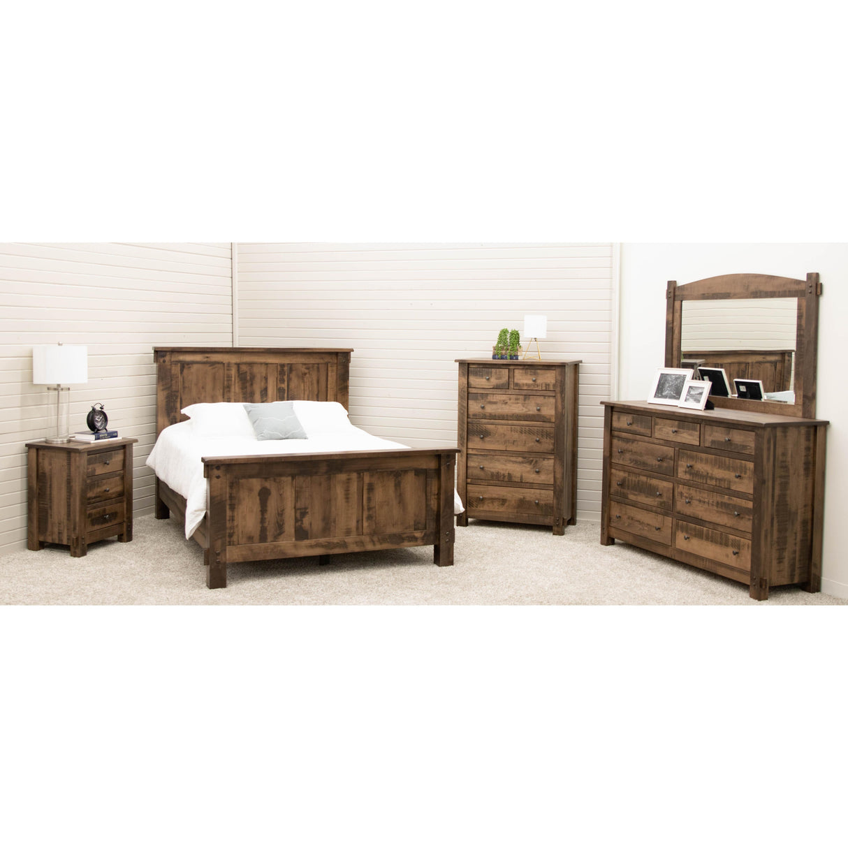 Roughsawn Queen Maple Wood Storage Platform Bed with Straight Headboard | CO