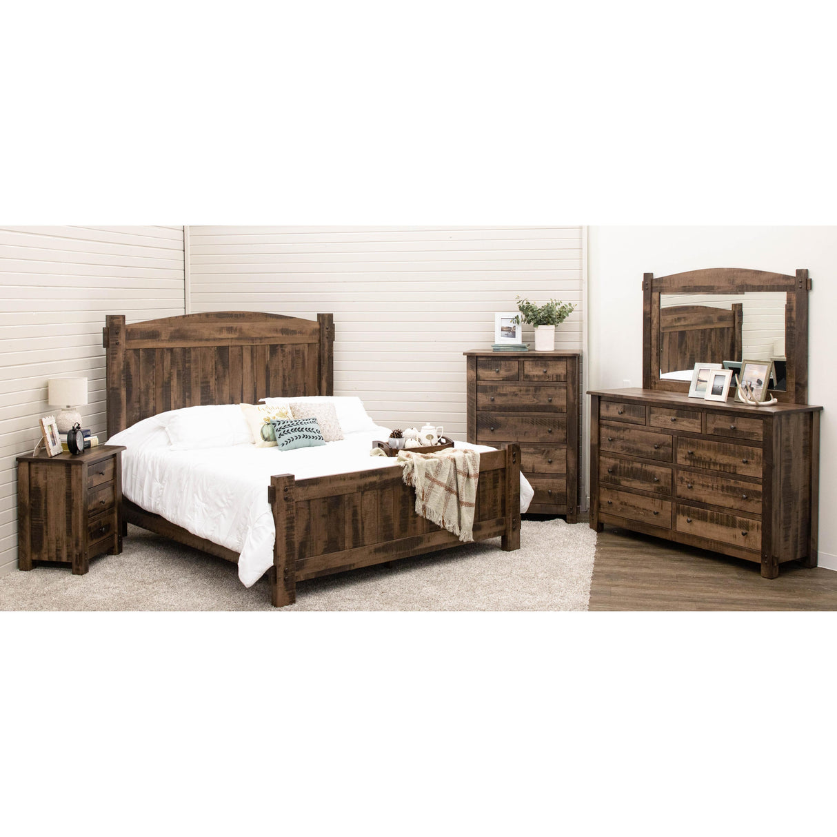 Roughsawn California King Maple Wood Storage Platform Bed with Arched Headboard | CO