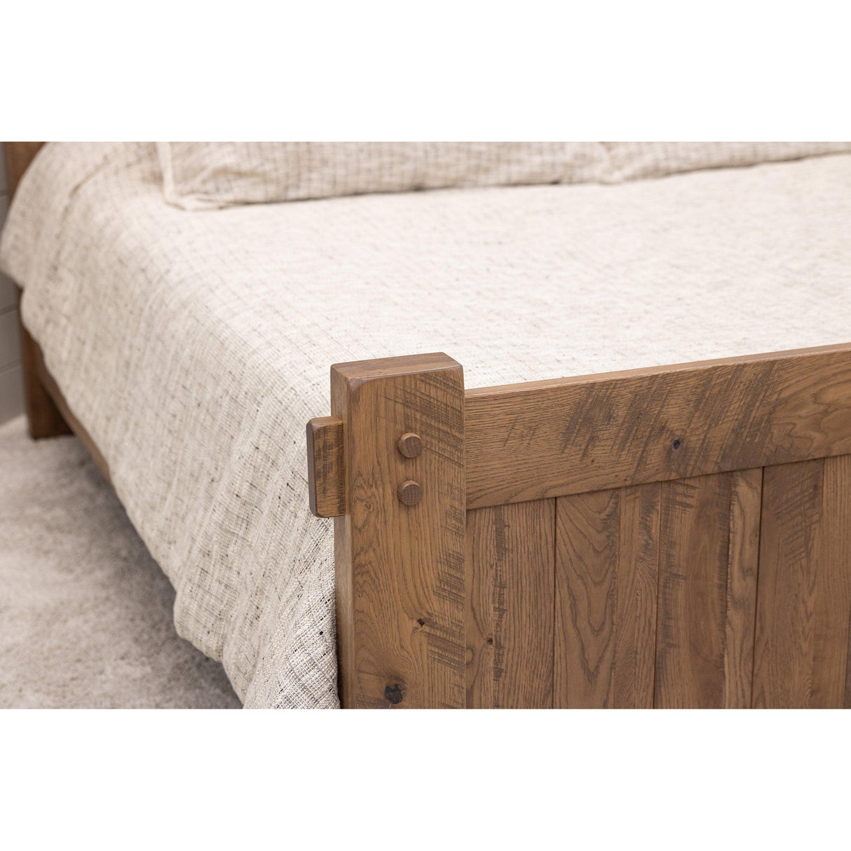 Roughsawn King White Oak Wood Storage Platform Bed with Arched Headboard | WB