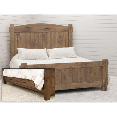 Roughsawn King White Oak Wood Storage Platform Bed with Arched Headboard | WB