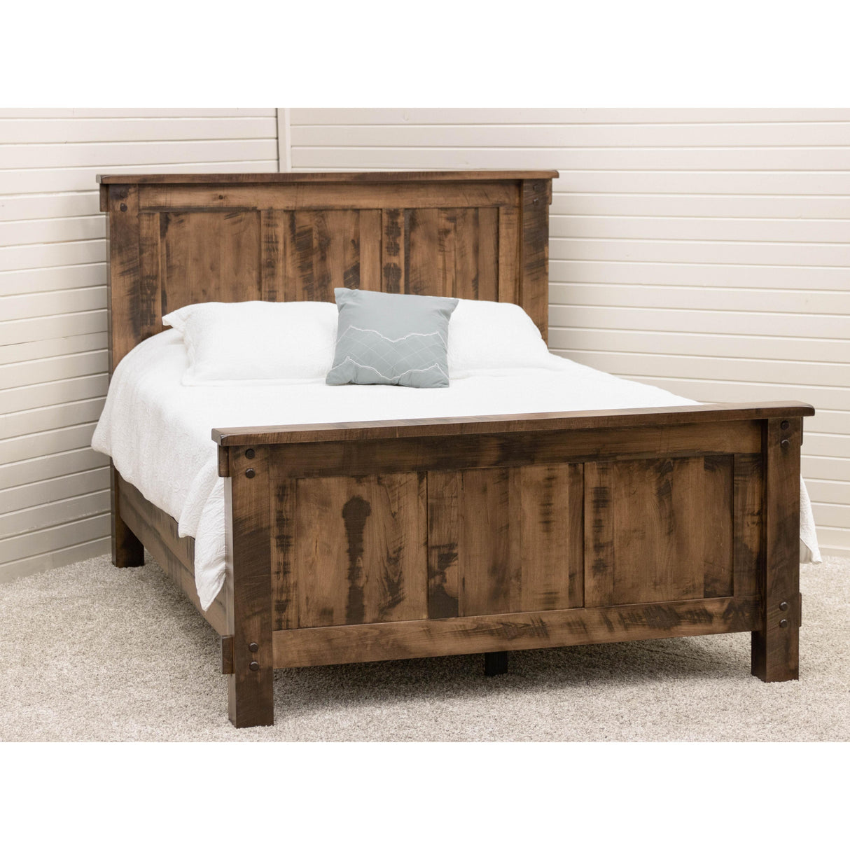 Roughsawn Queen Maple Wood Storage Platform Bed with Straight Headboard | CO