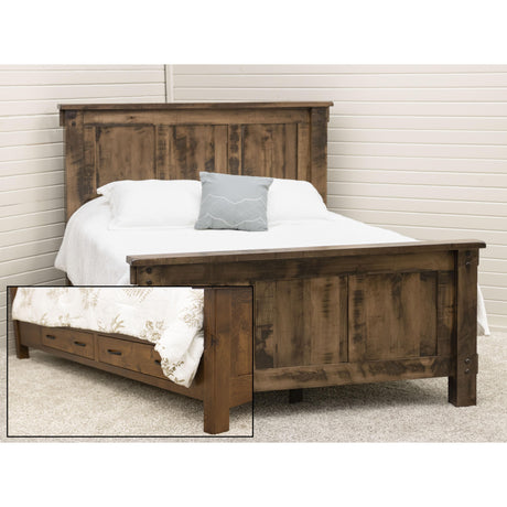 Roughsawn Queen Maple Wood Storage Platform Bed with Straight Headboard | CO