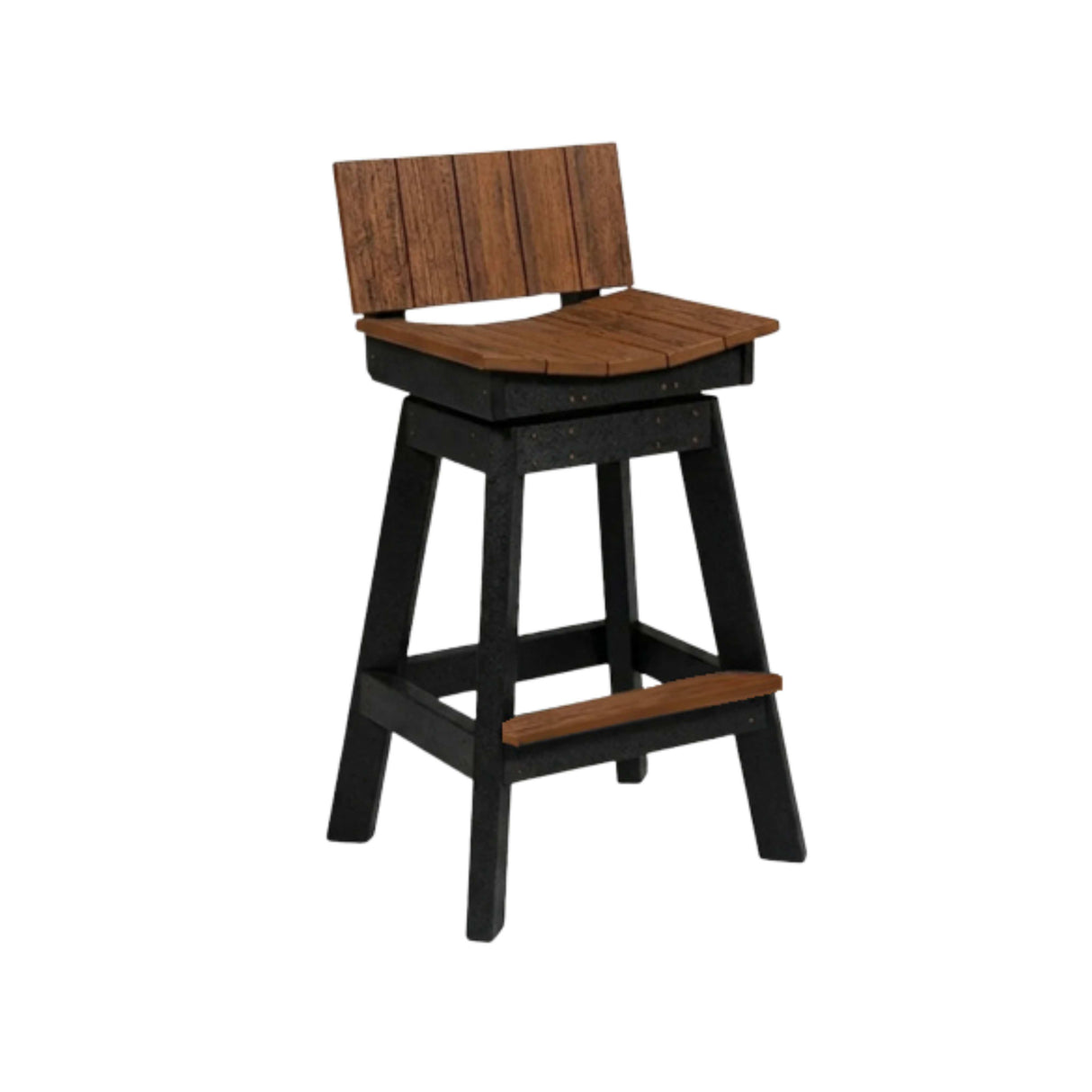 Outdoor Poly Amish Swivel Saddle Bar Stool with Back - Antique Mahogany & Black