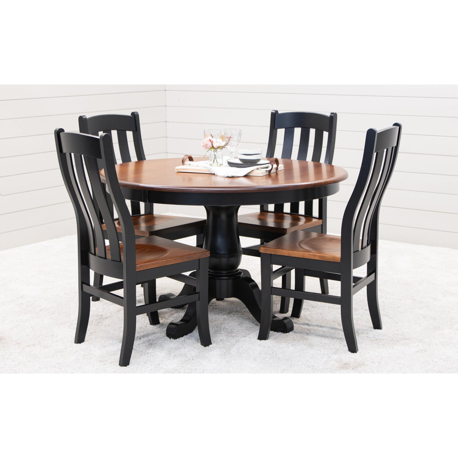Ellington Round Black & Wood Extending Dining Table | M-EB&C-MC