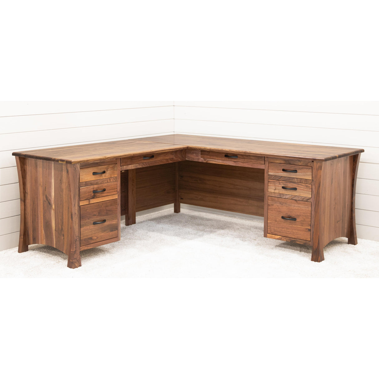 Brooklyn Walnut Wood L Desk | NAT