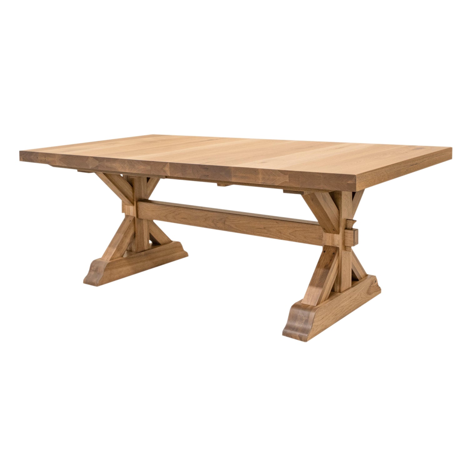 Farmhouse Trestle Hickory Wood Extending Dining Table with Built-Down Top | WB