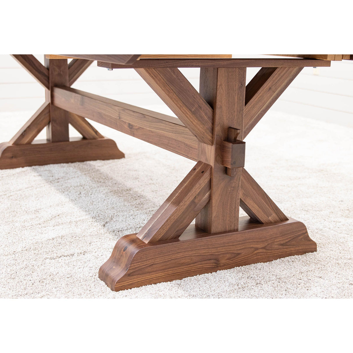 Farmhouse Trestle Walnut Wood Extending Dining Table with Built-Down Top | NAT