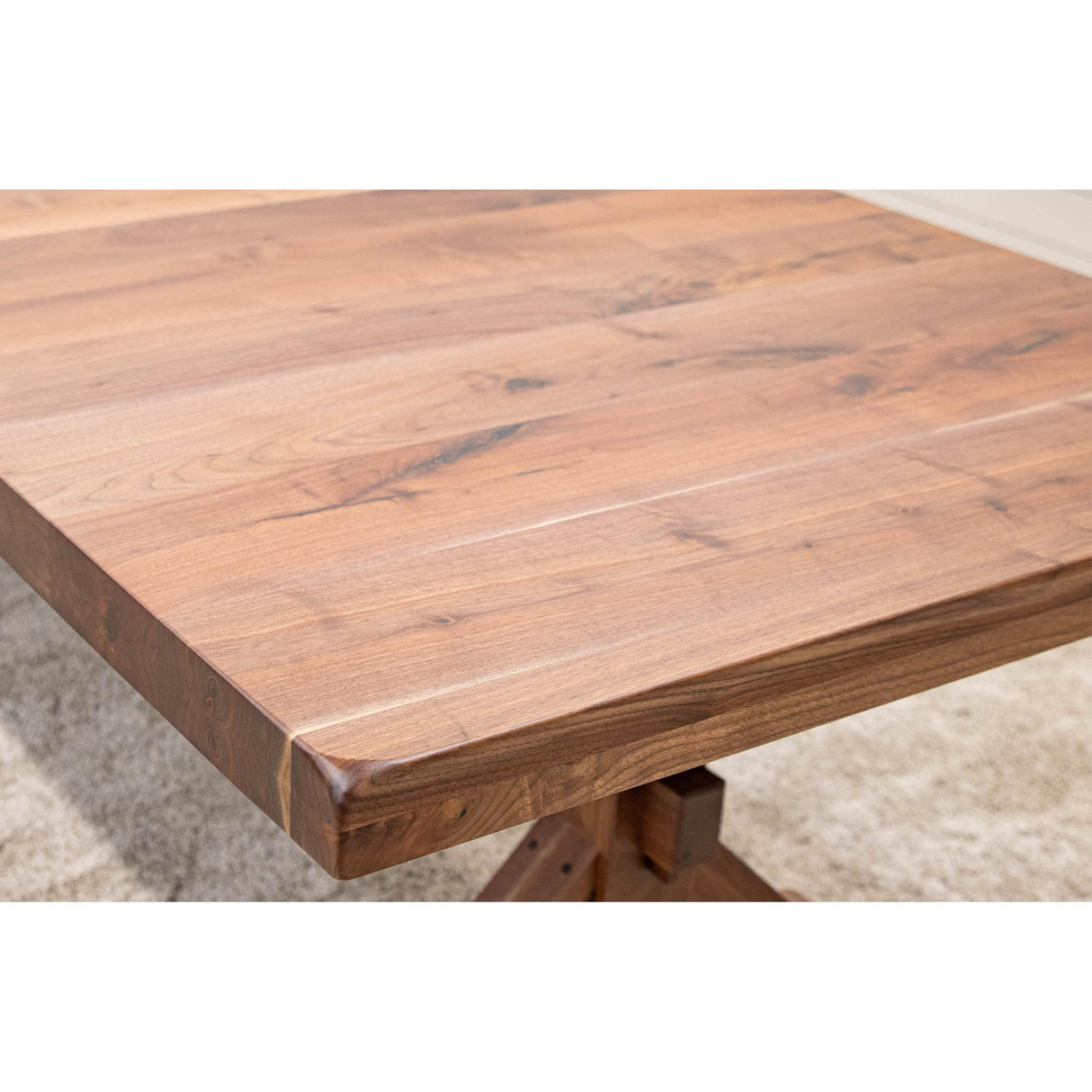 Farmhouse Trestle Walnut Wood Extending Dining Table with Built-Down Top | NAT