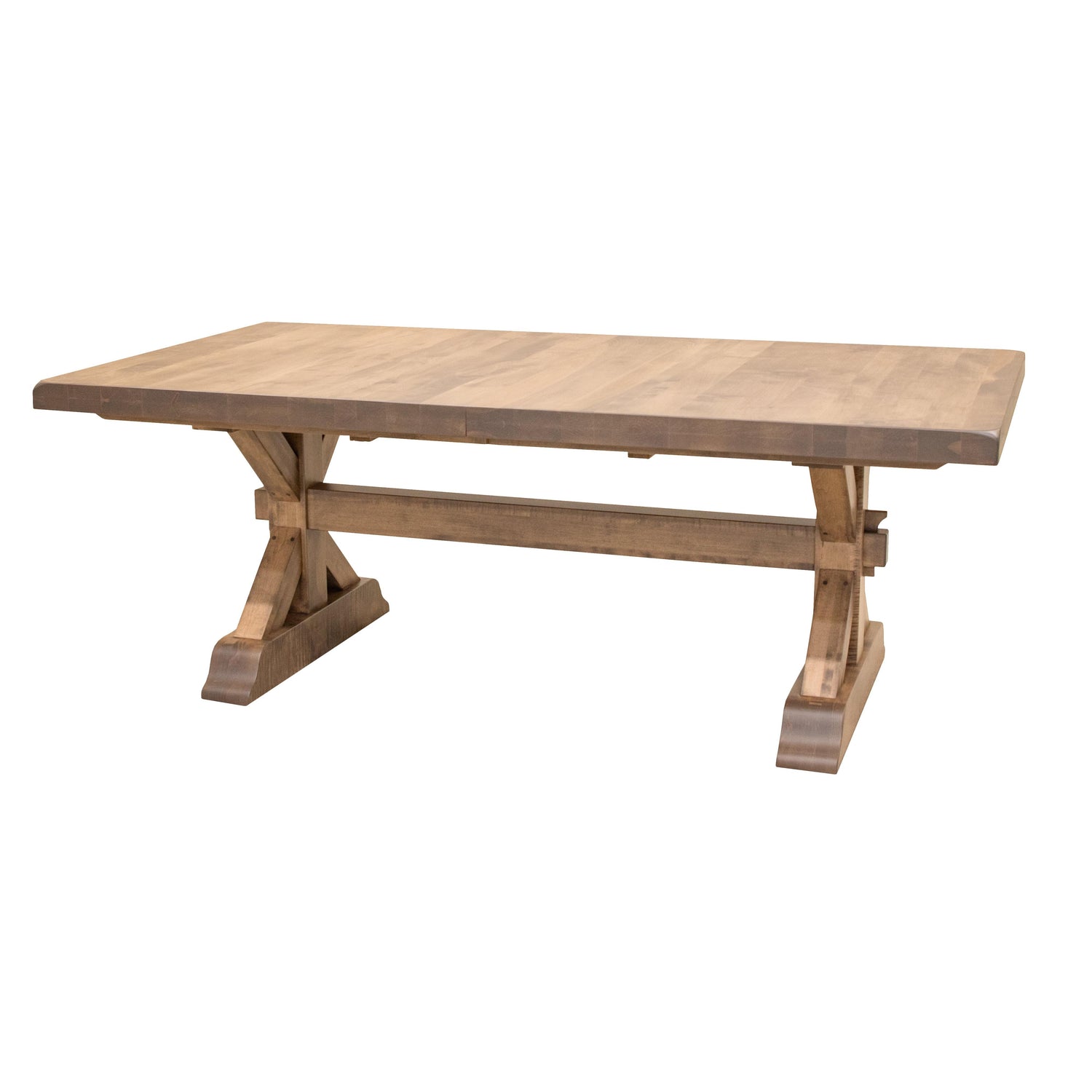 Farmhouse Trestle Maple Wood Extending Dining Table with Built-Down Top | WB