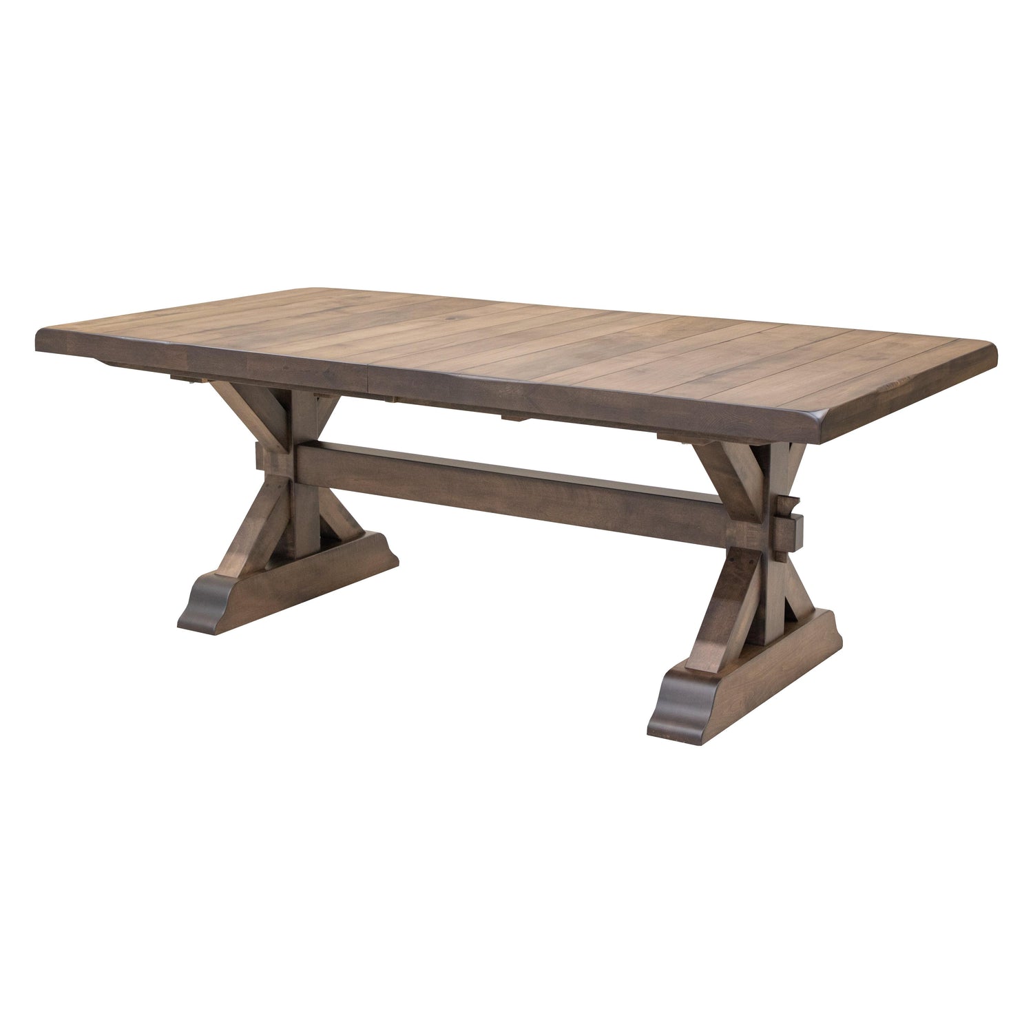 Farmhouse Trestle Maple Wood Extending Dining Table with Built-Down Top | CO