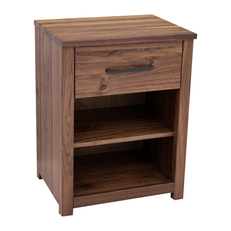 Hudson Walnut Wood 1-Drawer Open Nightstand | CO