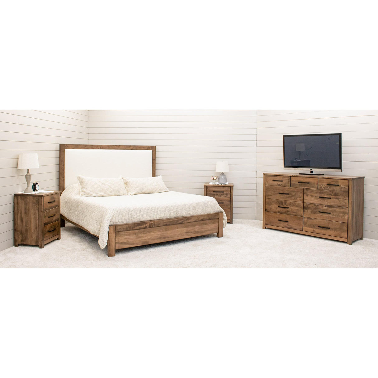 Hudson Wood Bed Frame with Upholstered Headboard