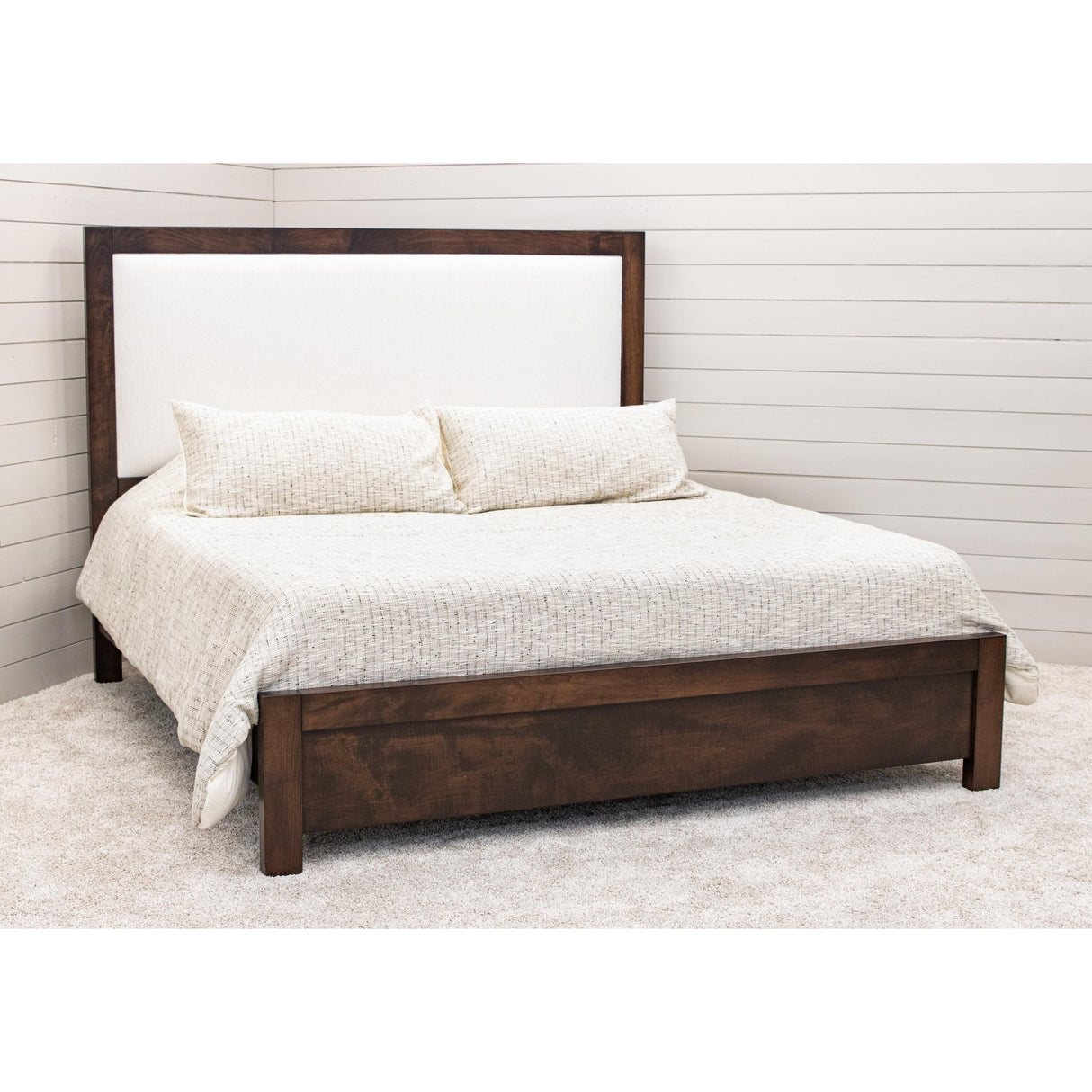 Hudson Full Maple Wood Bed with Upholstered Headboard | BV