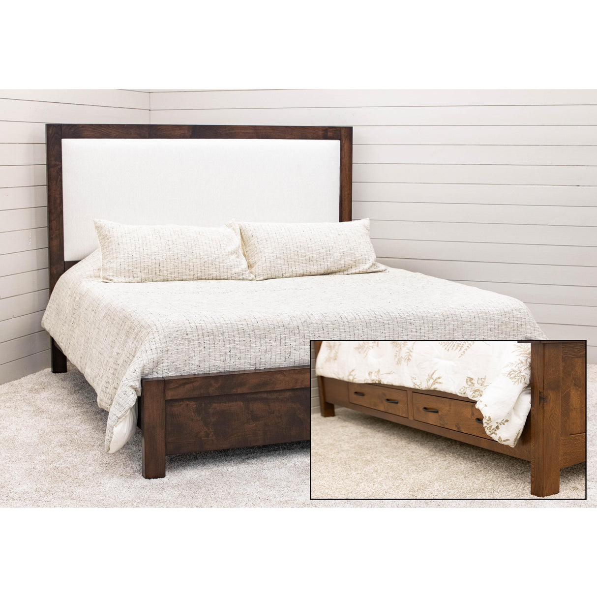 Hudson Full Maple Wood Bed with Upholstered Headboard | BV
