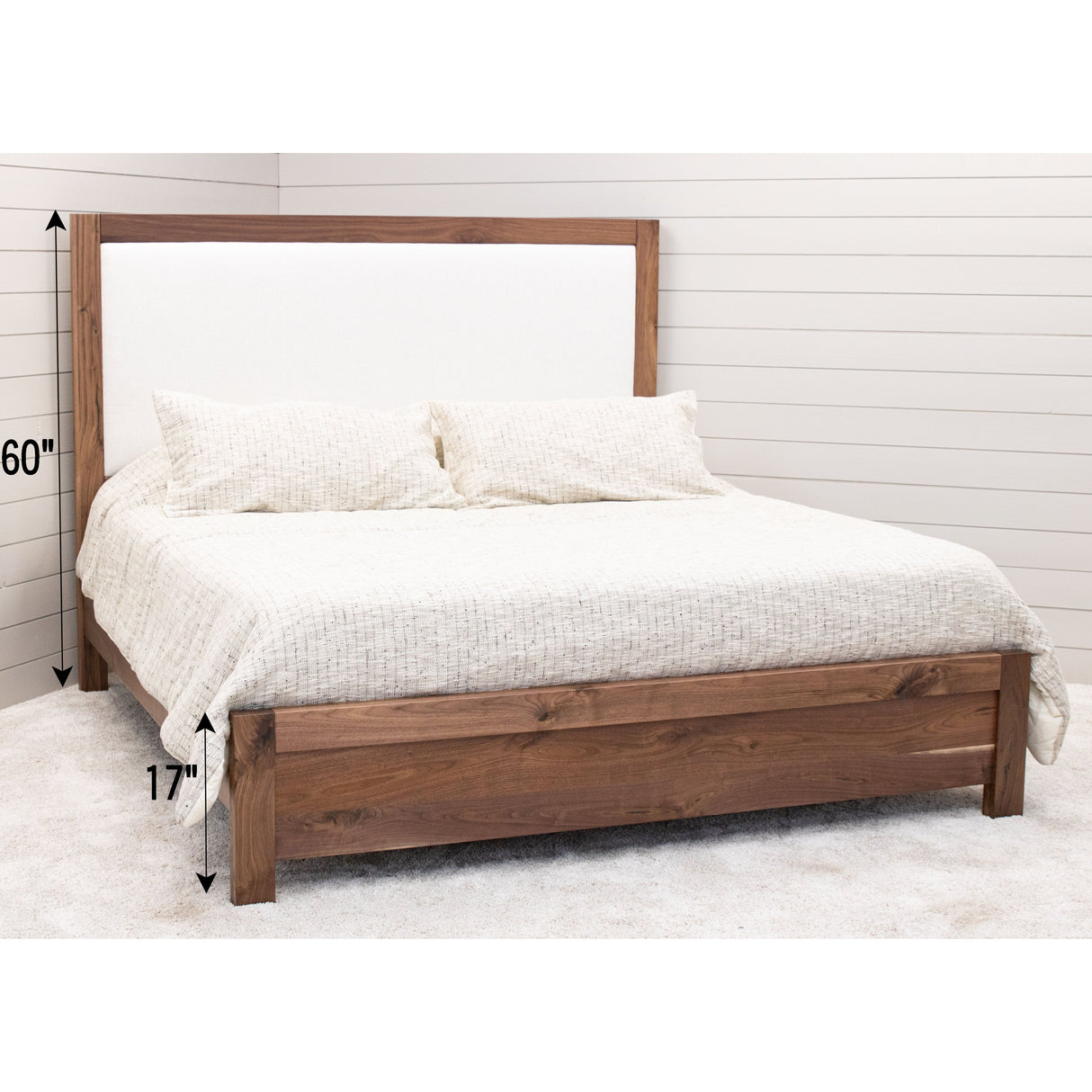 Hudson Wood Bed Frame with Upholstered Headboard