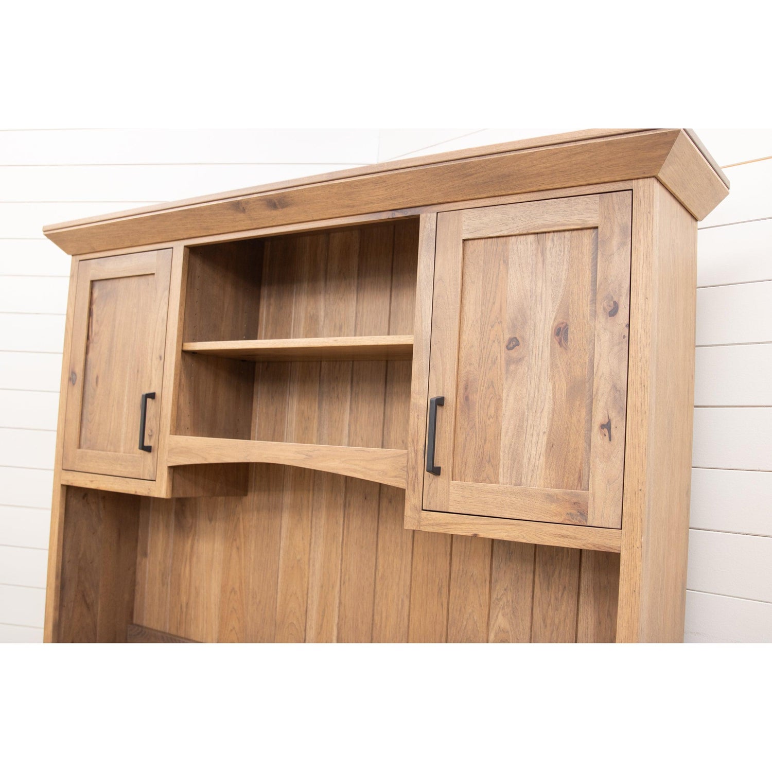 Jackson Hickory Wood Flat Wall Desk with Hutch Top | WB