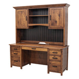 Jackson Hickory Wood Flat Wall Desk with Hutch Top | H-ASB&M-EB