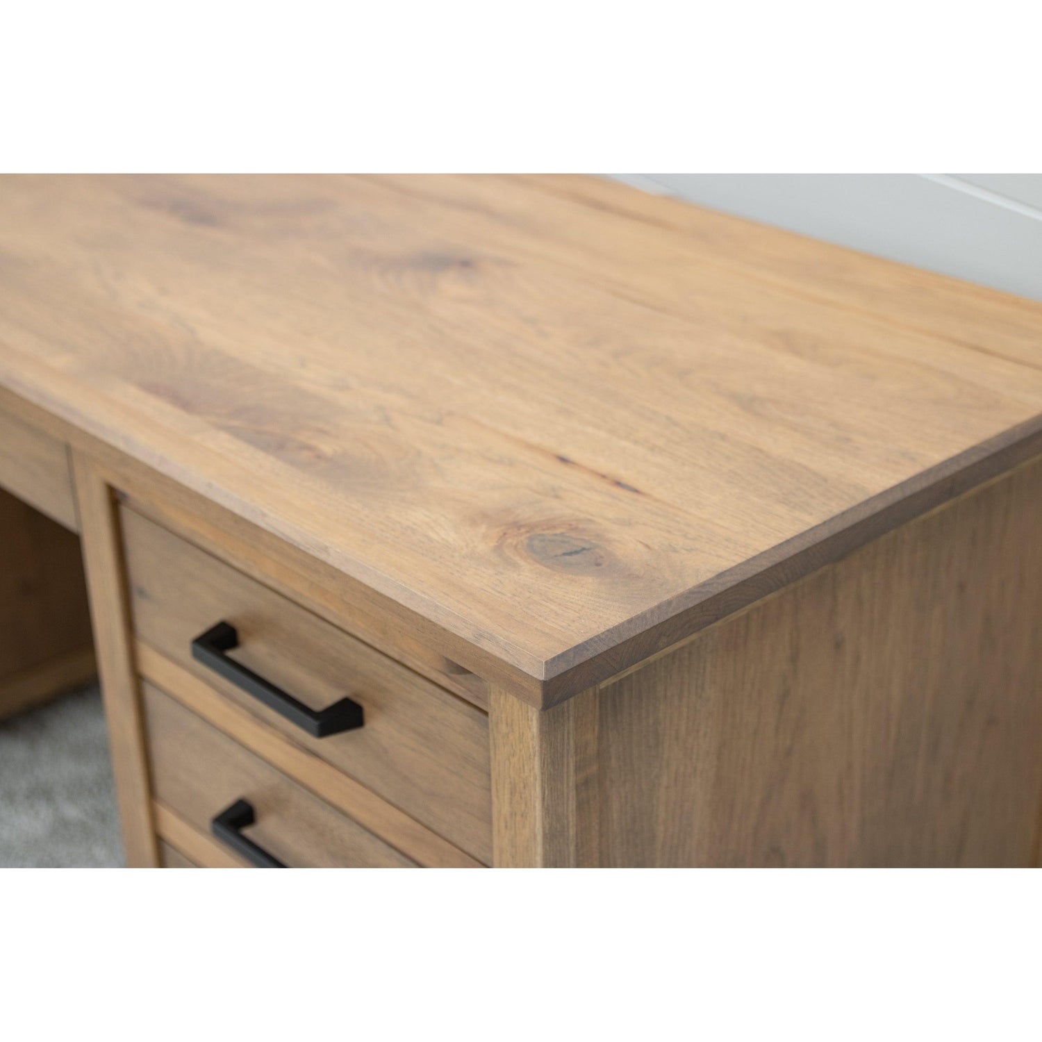 Jackson Hickory Wood Flat Wall Desk with Hutch Top | WB