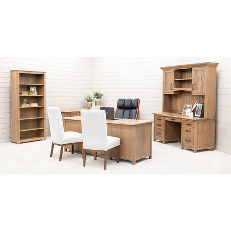 Jackson Hickory Wood Flat Wall Desk with Hutch Top | WB