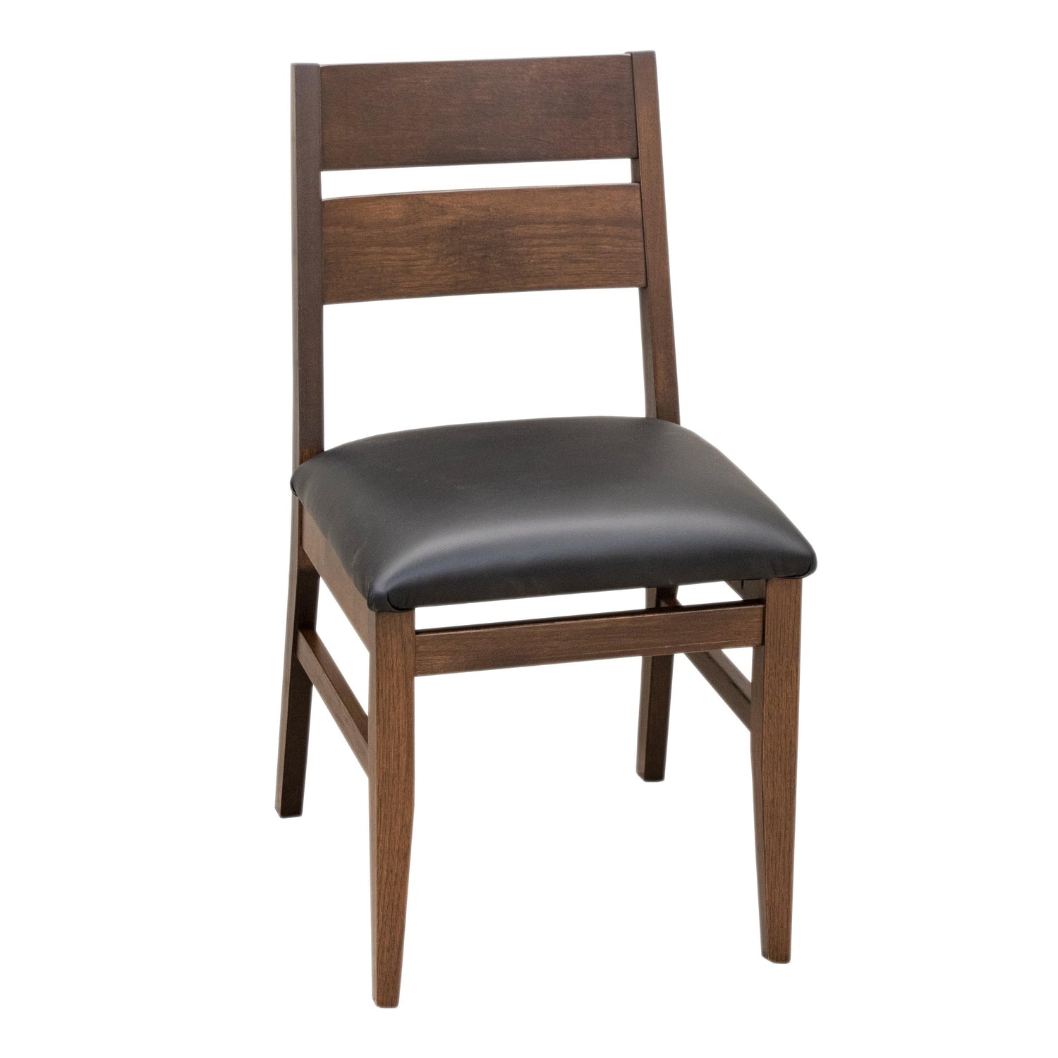 Laker Hickory Wood Side Dining Chair with Black Faux Leather Seat | BV