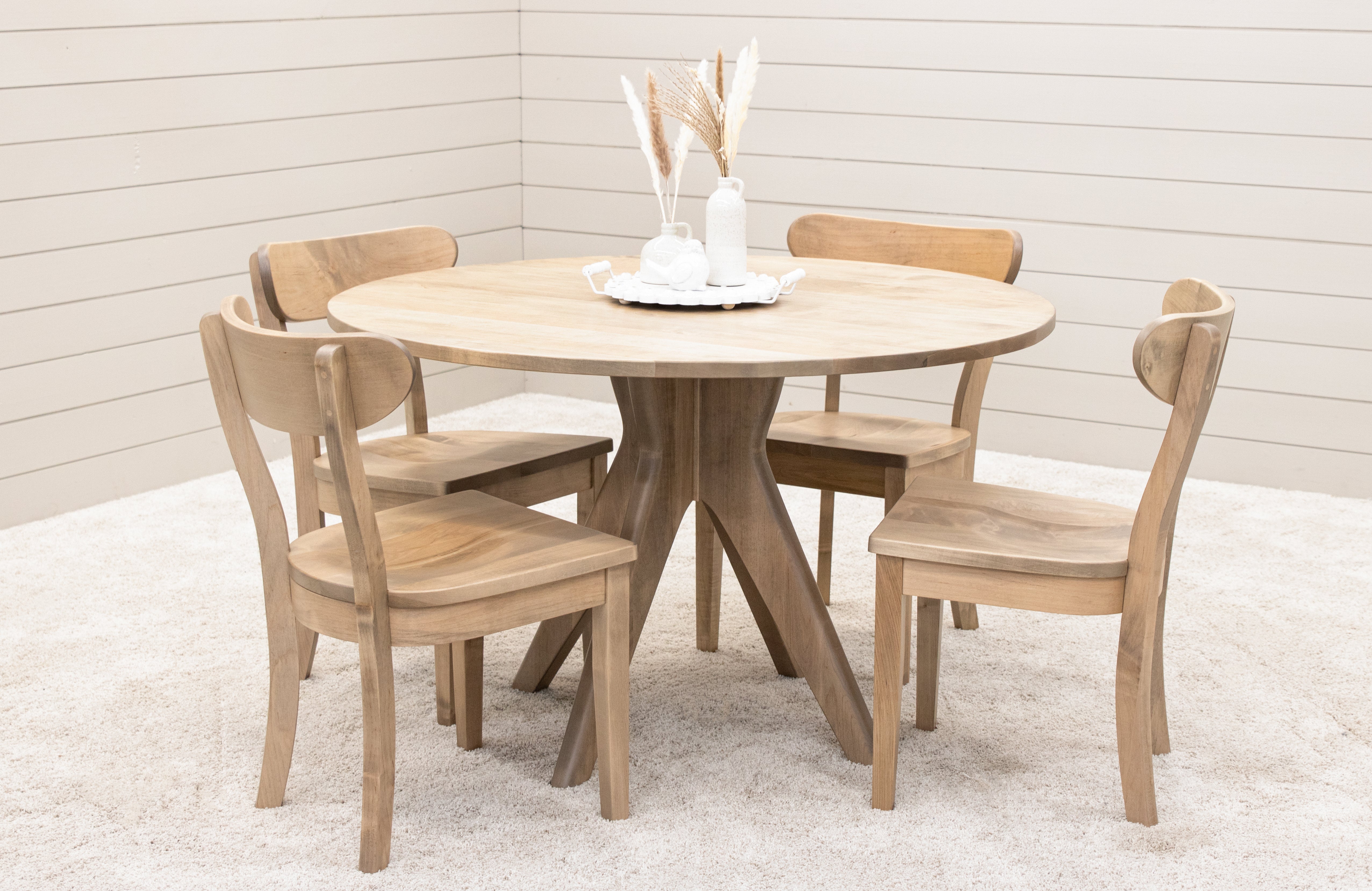 Mid-Century Modern Maple Wood Round Dining Table in Sand